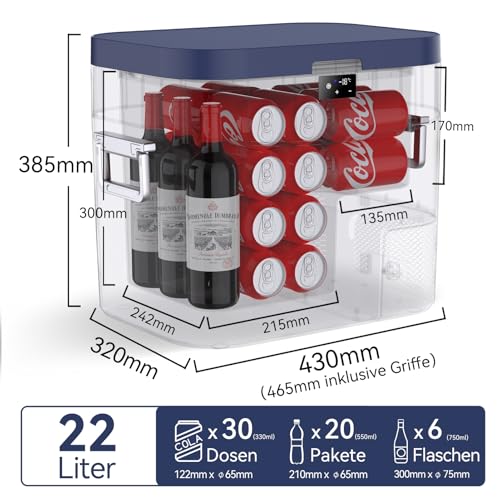 Detalle 2 de BINGI Kompressor Kühlbox 22L – Tragbarer 12/24V DC Kühlschrank für Auto, Camping und Heimgebrauch