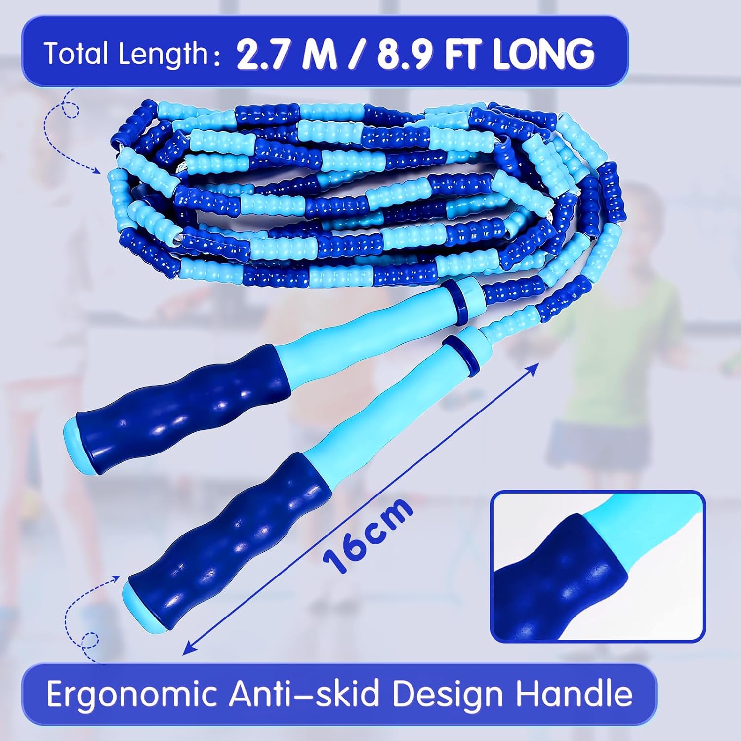 Detalle 2 de Supertrip Kids’ Jump Rope, Adjustable 106-Inch Soft Beaded 2-Pack