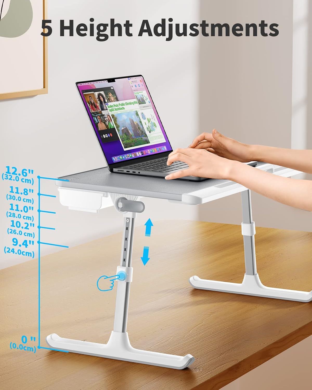 Detalle de SAIJI Tisch Bett: 100% E0 Eco Holzplatte, verstellbarer Laptop-Betttisch mit PVC-Leder-Desktop