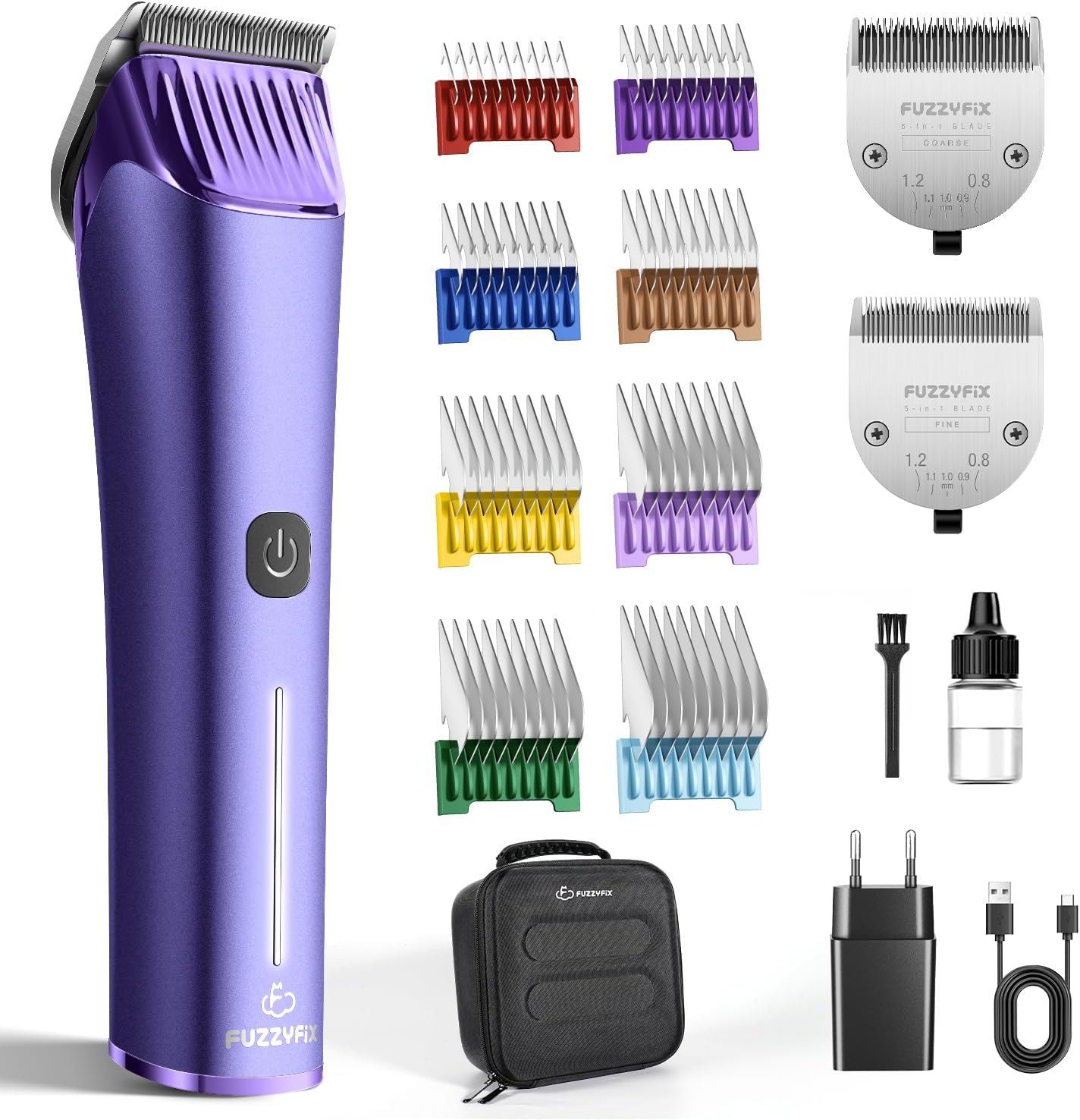 FuzzyFix Tondeuse sans fil 5 en 1 pour chiens et chevaux – lames de rechange, USB-C, 2 vitesses