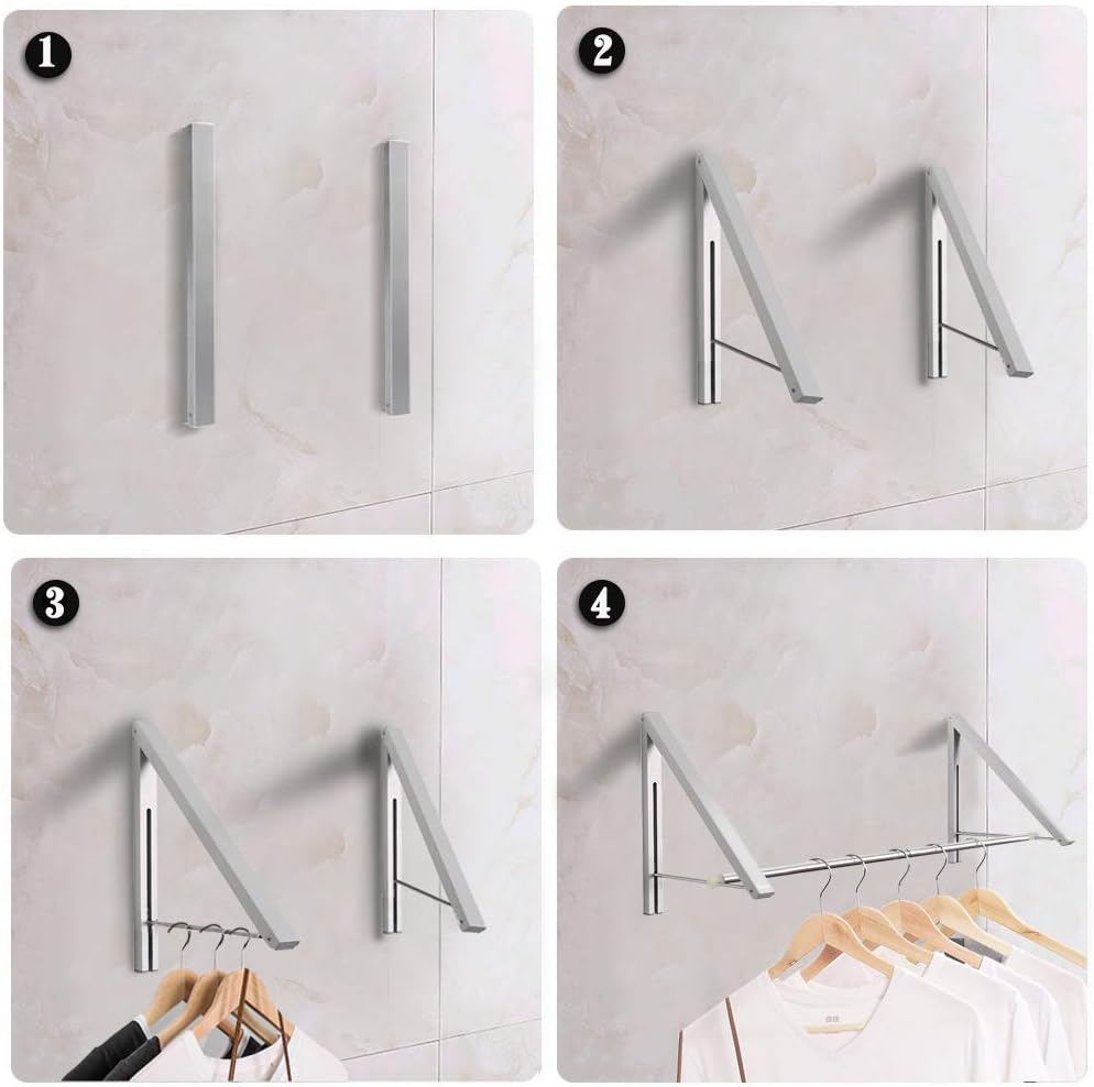 Thumbnail 2 de Anjuer Wall Mounted Laundry Drying Rack with Rod – Space-Saving Aluminum Clothes Hanger (2 Racks)