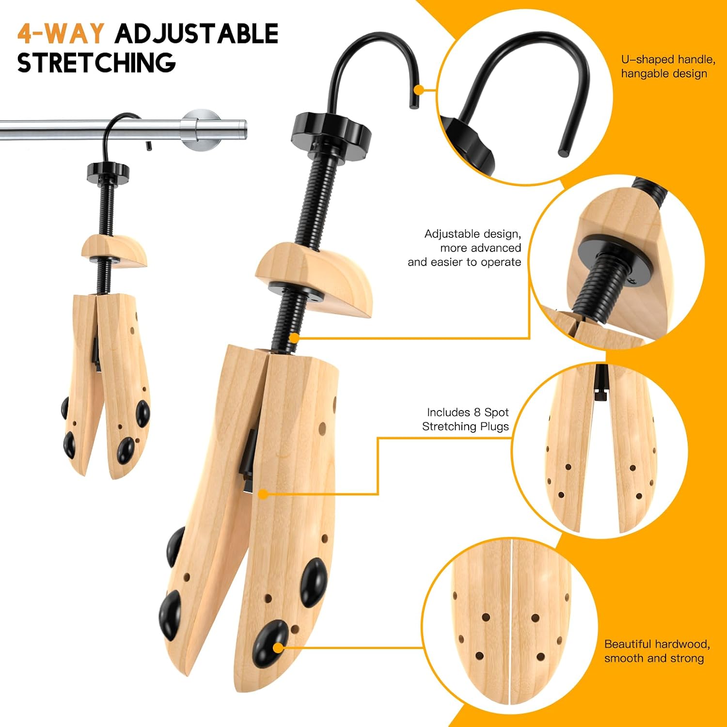 Detalle 2 de JJDPARTS Wooden 4-Way Shoe Stretcher Pair – Durable Wooden Expander for Men and Women