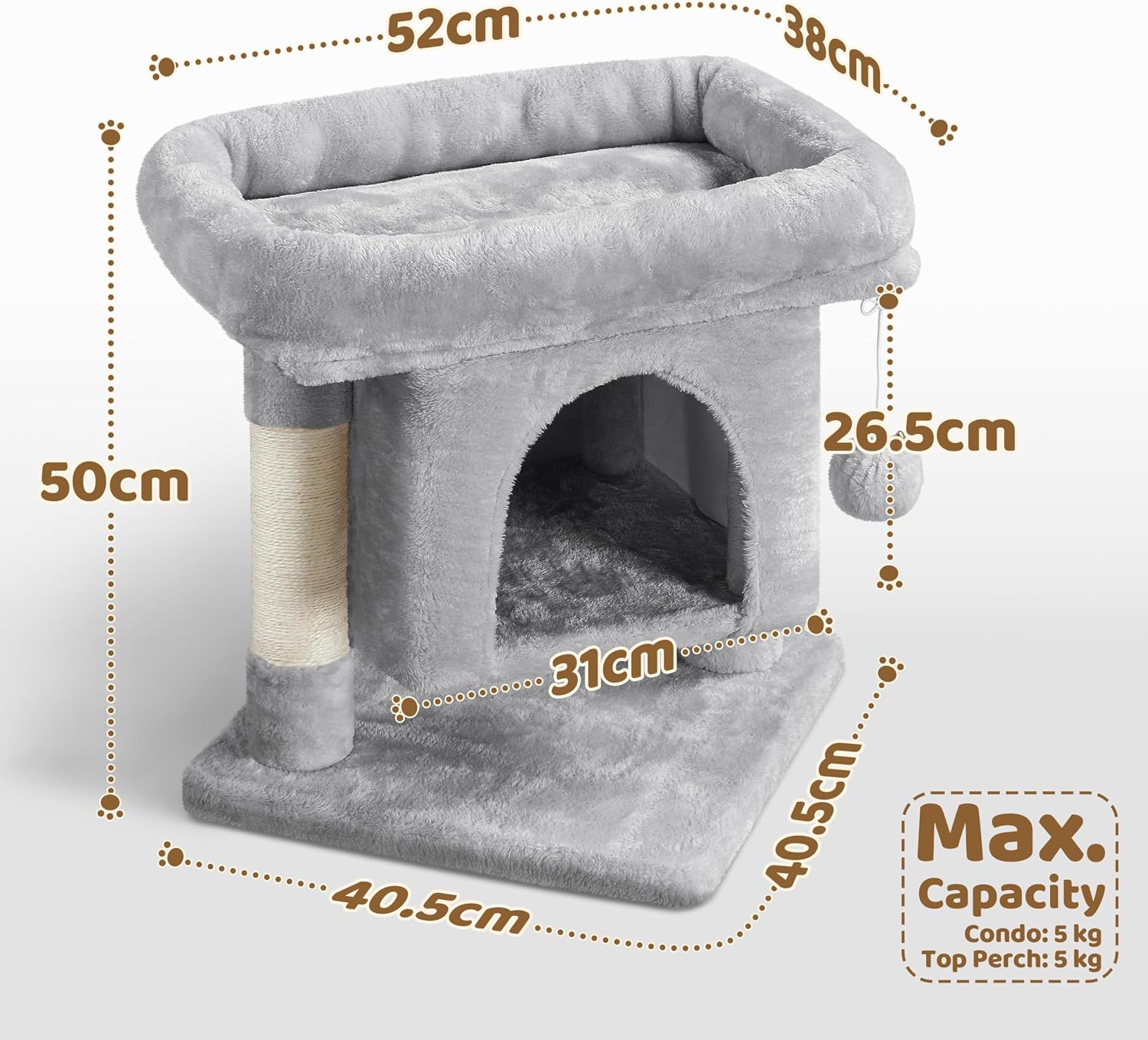 Thumbnail 2 de Yaheetech 50cm Basic Cat Tree Tower (Light Grey) with Oversized Perches, Condo & Hanging Ball
