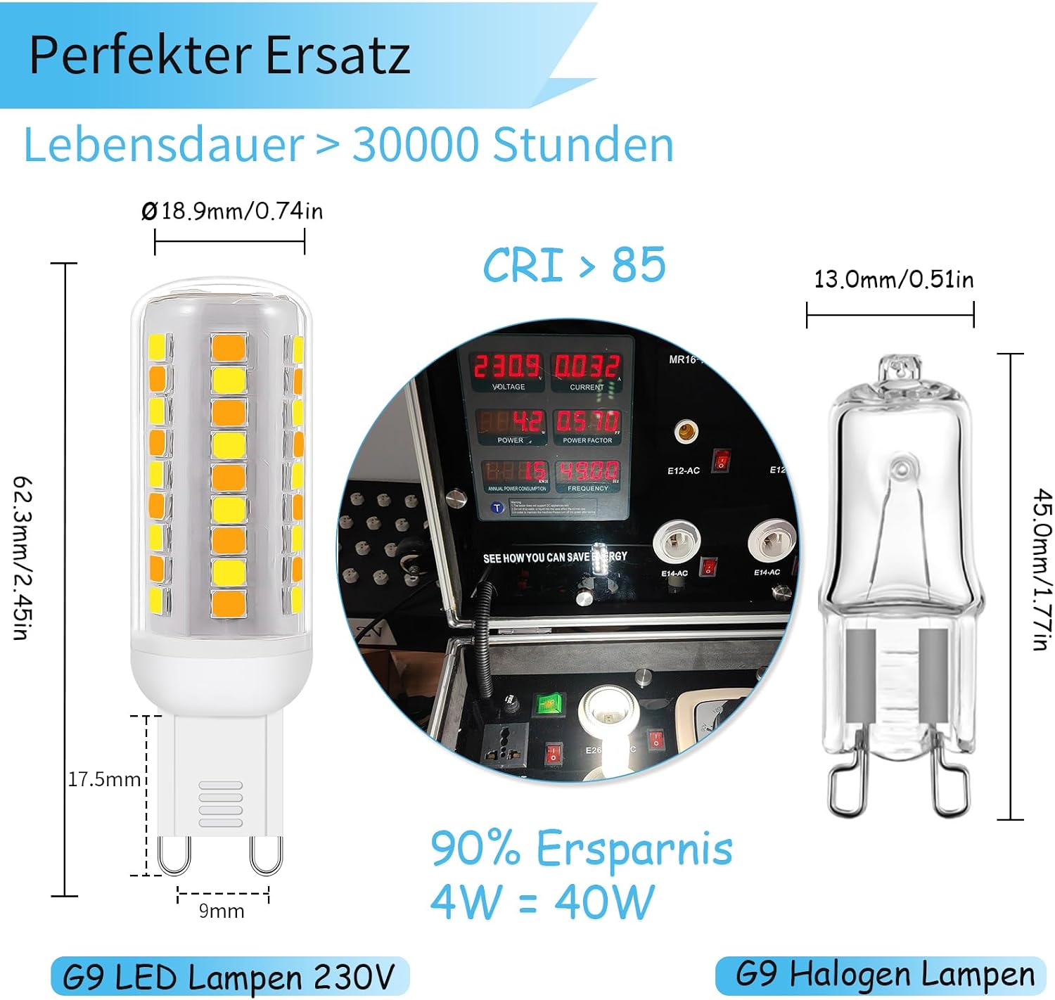 Detalle 2 de I-SHUNFA G9-2835B-58LED slimme G9-ledlamp, wifi, dimbaar, 2-pack