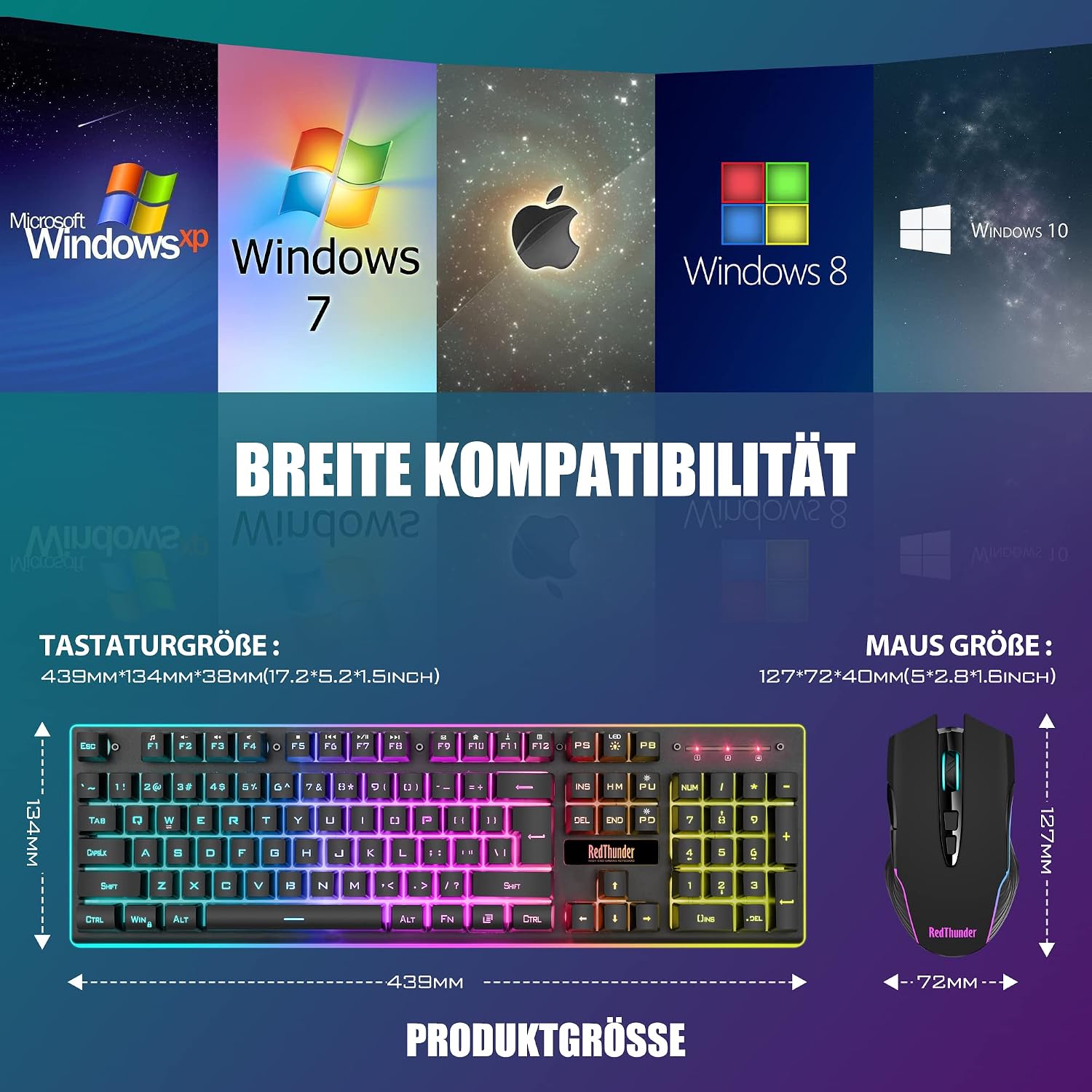 Thumbnail 6 de RedThunder K10 Gaming Tastatur‑Maus Set 3000 mAh