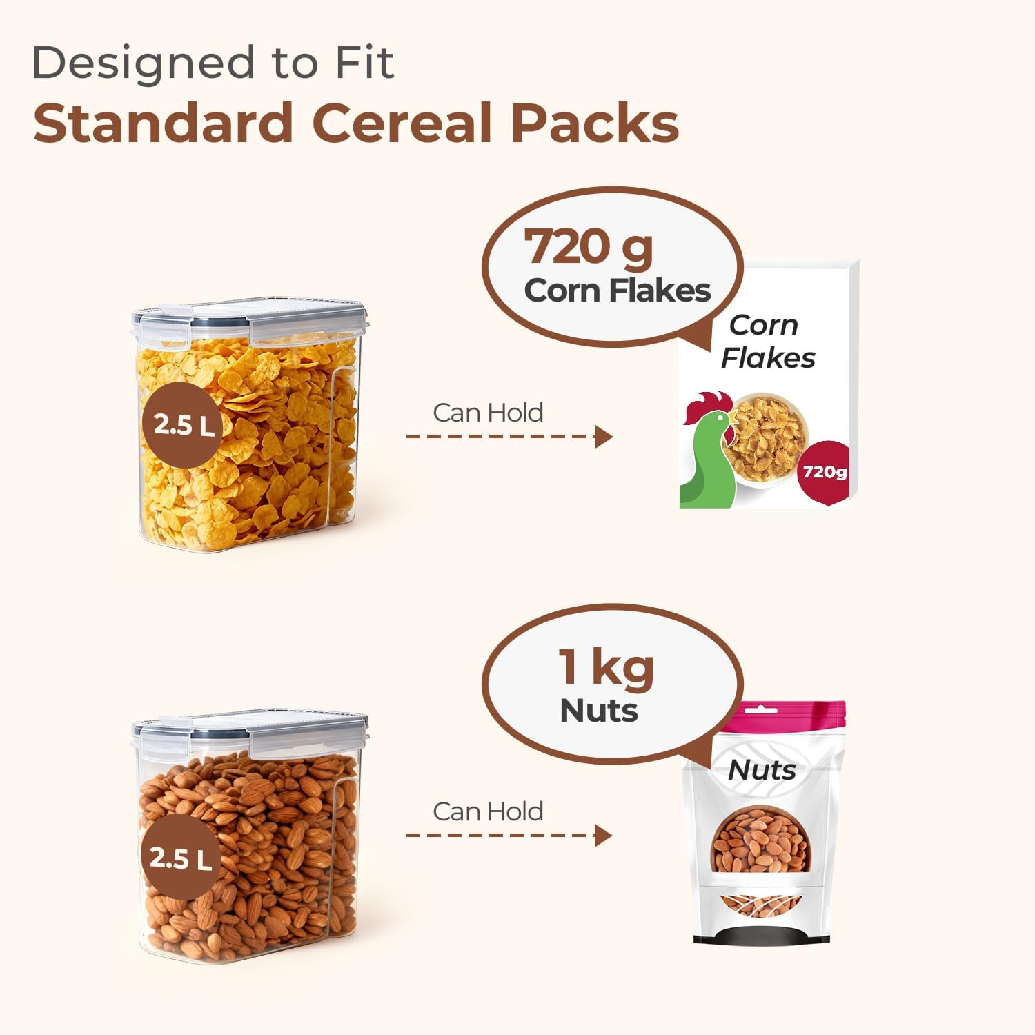 Detalle de ComSaf Airtight Food Storage Containers, 2.5 L 6-Pack, Stackable with Clip-Lock Lids