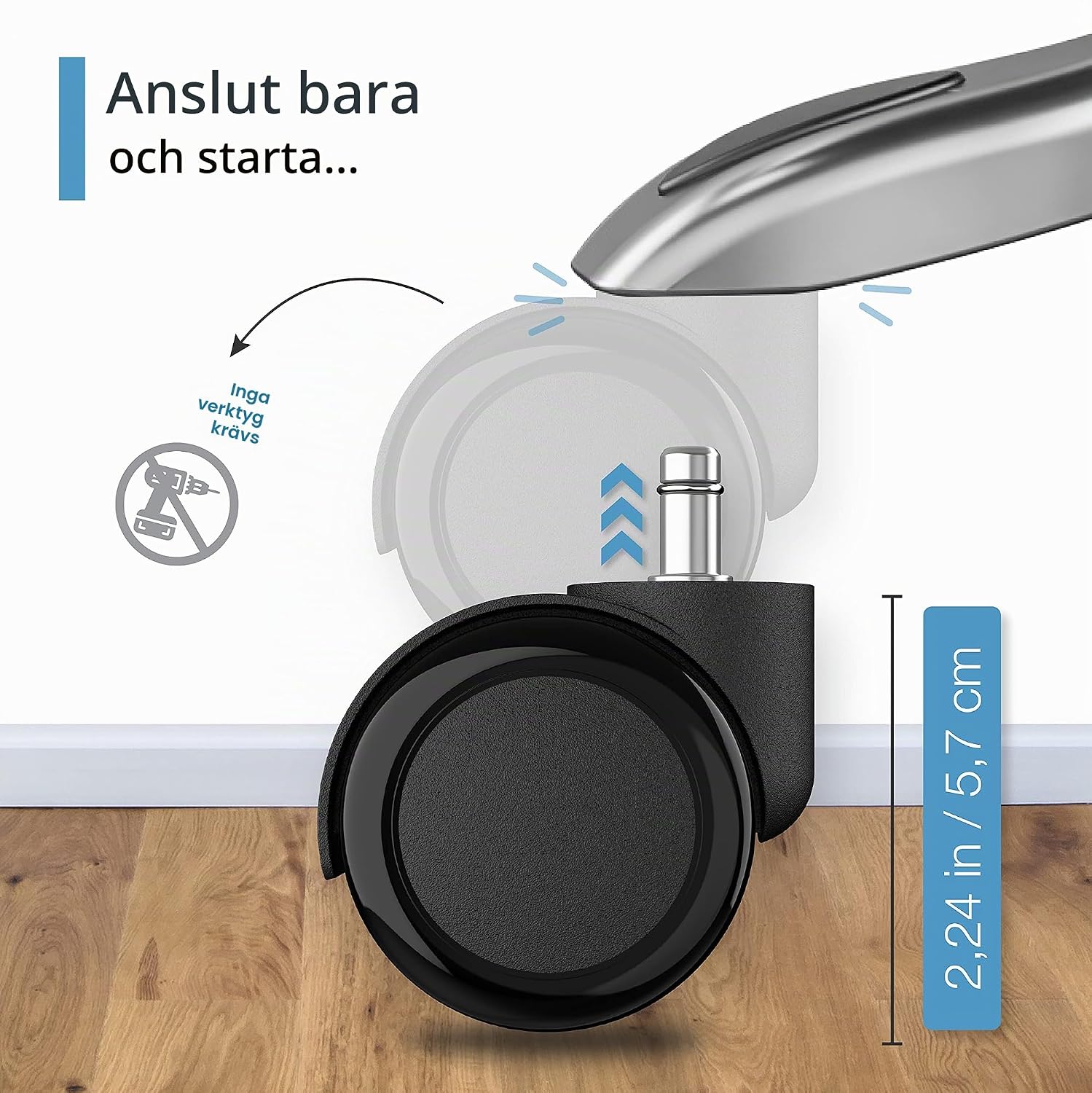 Detalle de RAVN HAMAN kontorsstolshjul, 5-pack med gummihjul, 11 × 22 mm