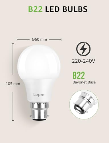 Detalle de Lepro B22 Bayonet LED Bulb 8.5W (60W equivalent) 806lm, 2700K, 6 Pack