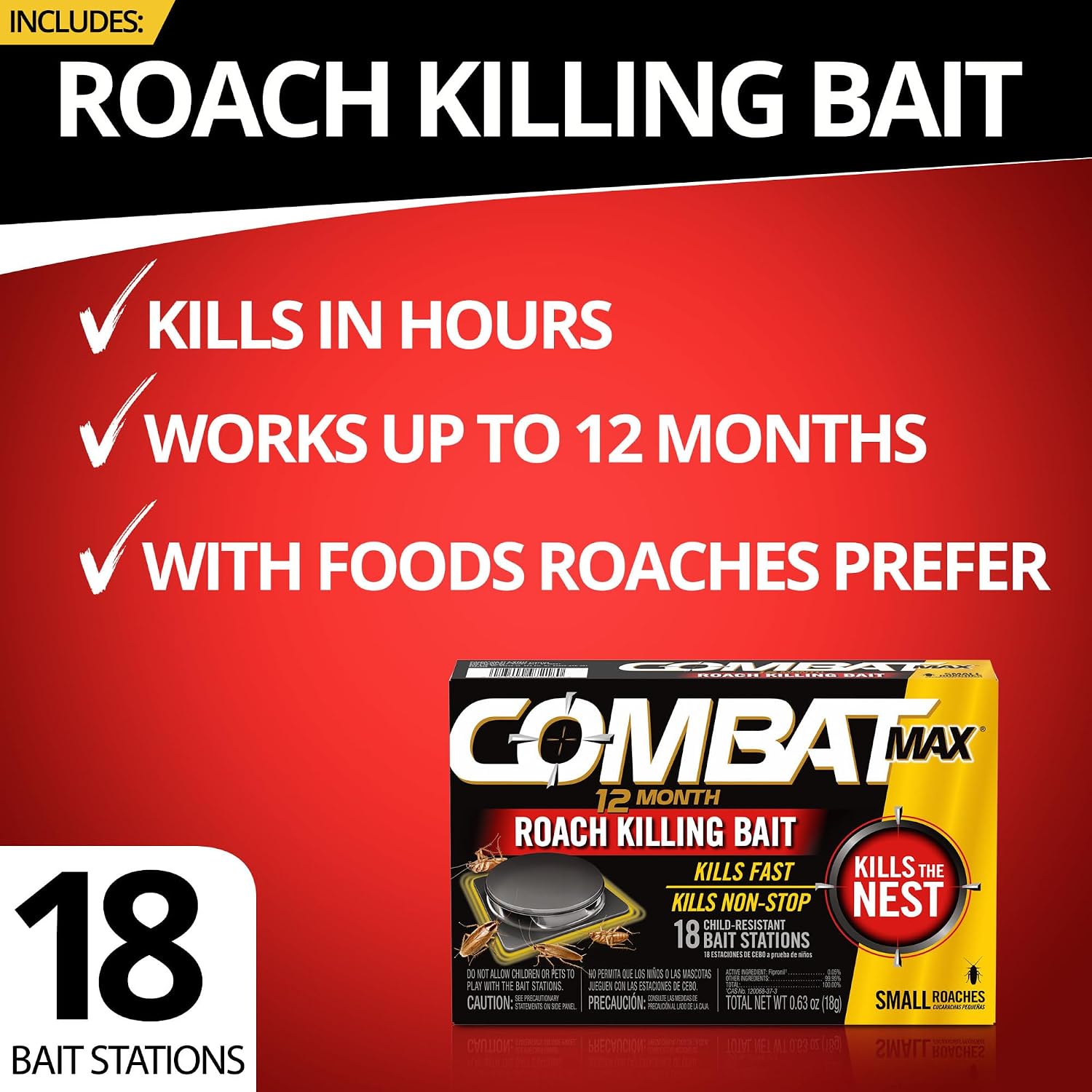 Thumbnail 1 de Combat Max 12 Month Roach Killing Bait, Small Roaches, 18 Count