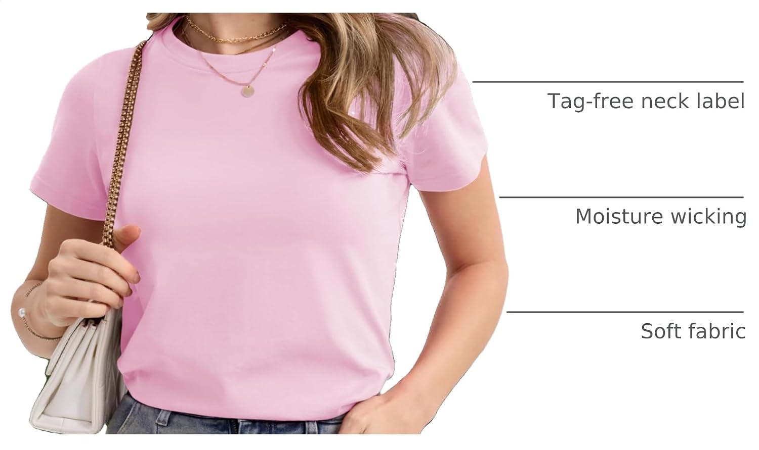 Detalle de MAGCOMSEN Women’s Cotton T-Shirts Crew-Neck Short-Sleeve Classic-Fit