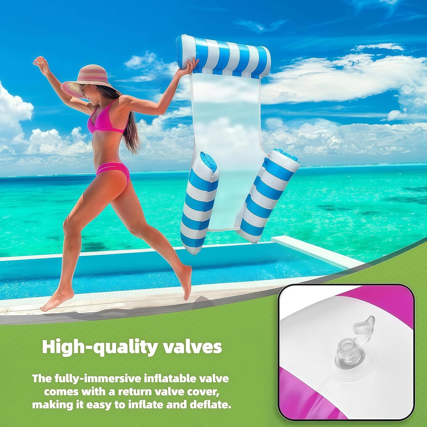 Thumbnail 3 de 3-Pack Inflatable Pool Floats (300 lb Capacity) with 4-in-1 Water Hammock – Lounge, Sit, Drift, and Exercise