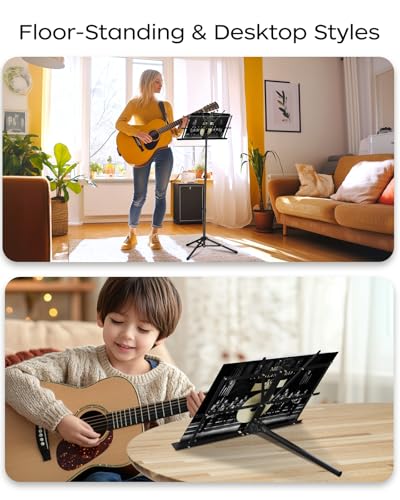 Detalle de K KASONIC 2 in 1 Music Stand Collapsible with Sheet Clip & Carry Bag (Black)