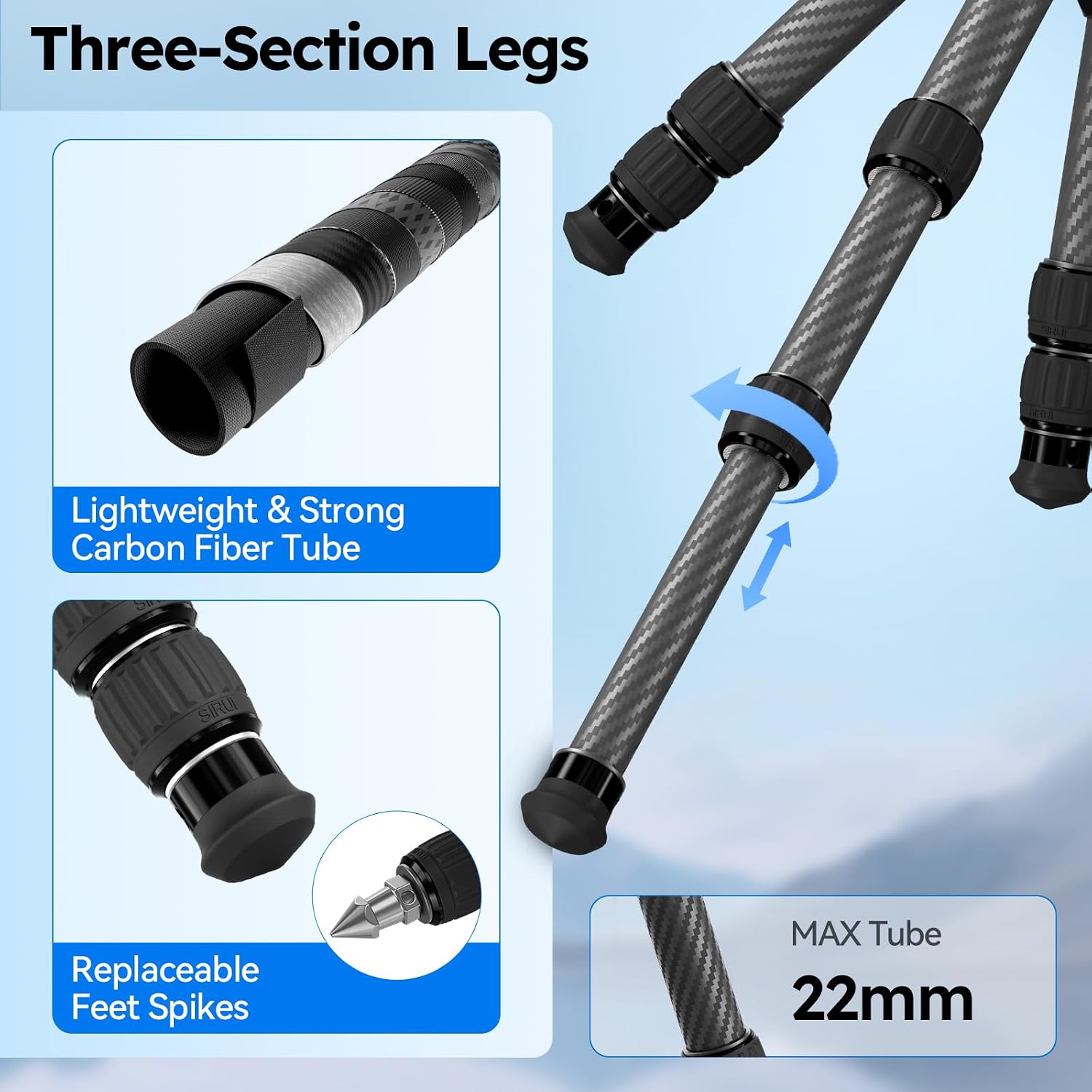 Detalle de SIRUI AM-223S Carbon Mini-Stativ mit G0 Kugelkopf – ultraleichtes Tischstativ für DSLR, Systemkameras & Actioncams