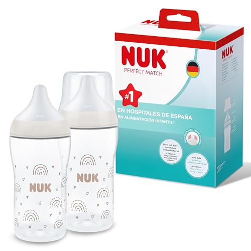 Detalle de NUK Perfect Match Set de 2 Biberones 260 ml con ventilación anticólico y control de temperatura