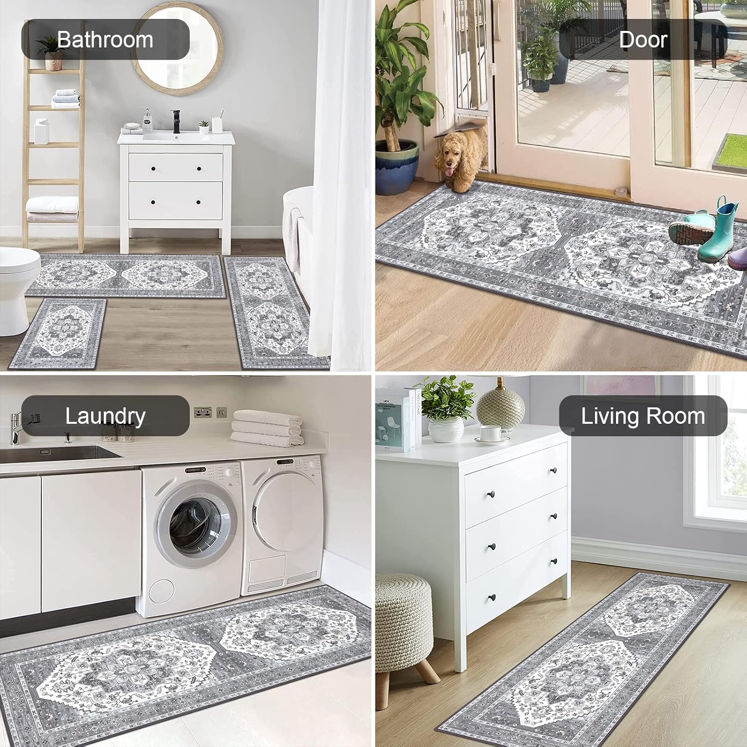 Detalle 2 de HEBE RUGS HEBE Boho Kitchen Rug Sets (3-Piece) with Runner — Non-Slip Washable Kitchen Mats