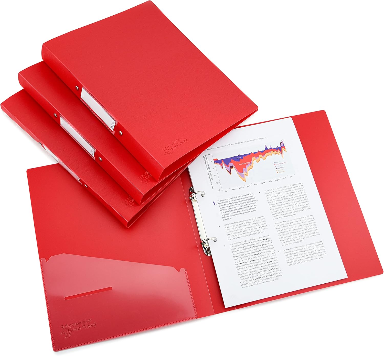 Rapesco 1661 Ringbuch mit antibakteriellem Schutz, 2 Ringe, 35 mm Rücken, A4, Rot – 4er Pack