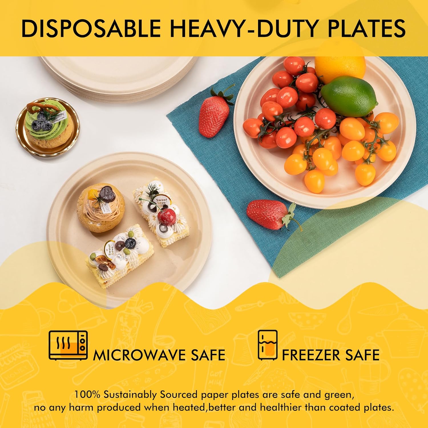 Detalle de RACETOP 10-Inch Compostable Paper Plates (150 Pack) — Heavy-Duty, Sugarcane Fiber, Unbleached Brown