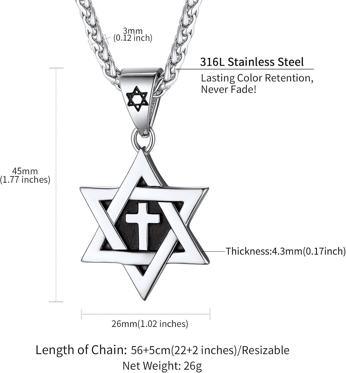 Thumbnail 6 de ChainsHouse Collier Etoile de David 55 cm