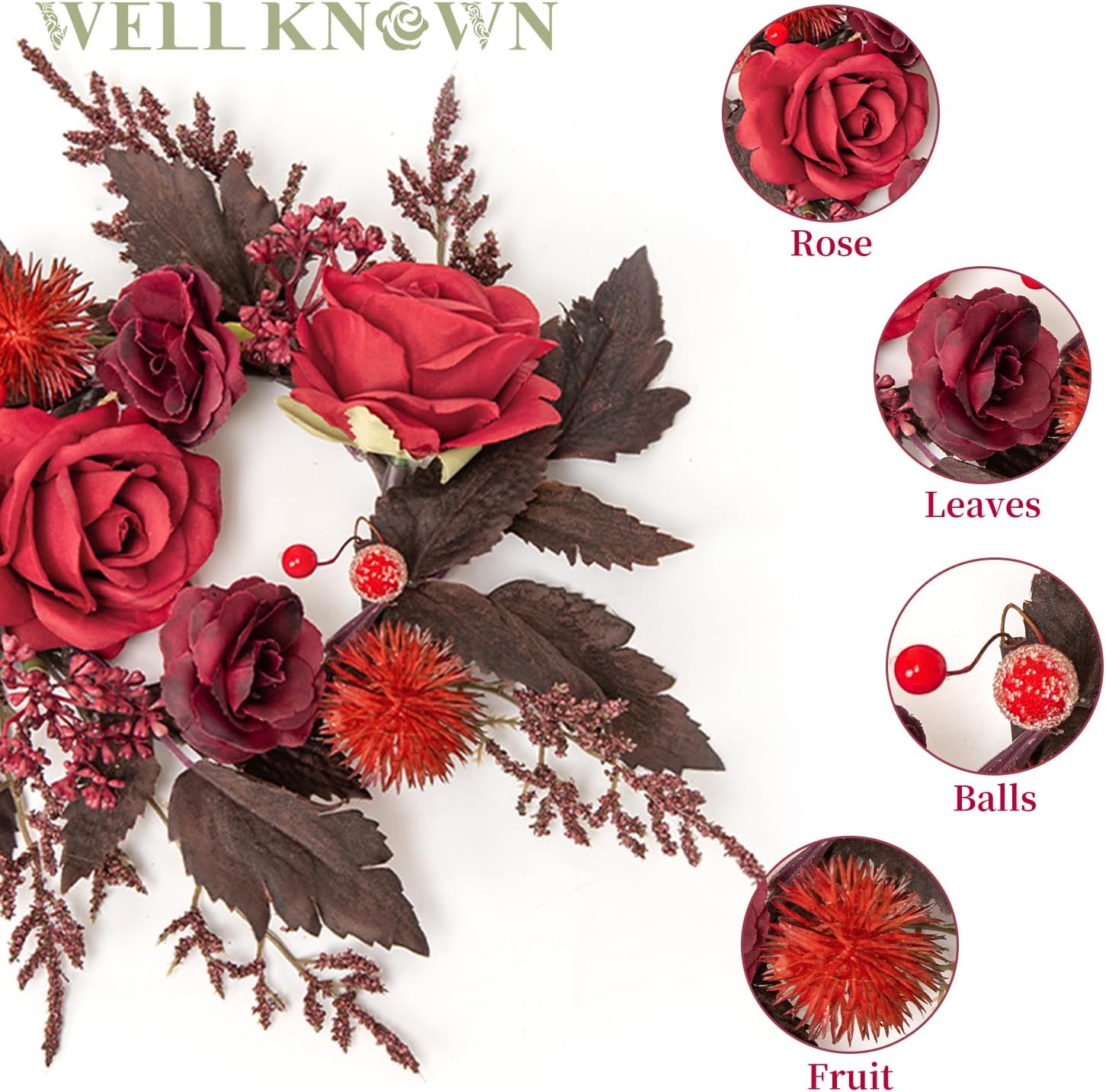 Detalle 2 de WELL KNOWN Artificial Flower Candle Rings, 9-Inch