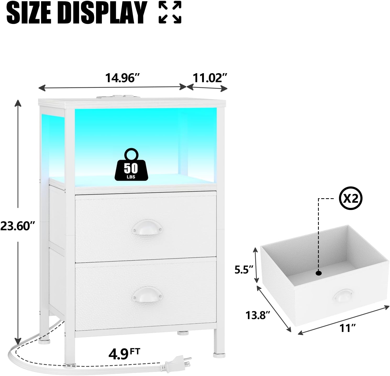 Detalle de Furologee Nightstand Set, 22.25 Inches Tall