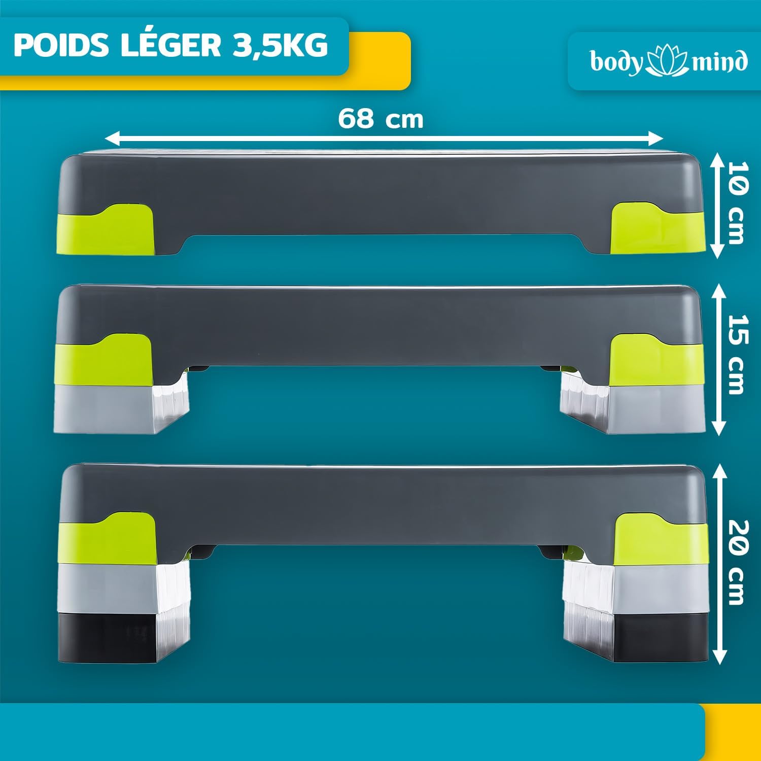 Thumbnail 5 de Body & Mind® Stepboard aérobic Deluxe 2-étapes – Stepper/step-bench avec tapis antidérapant offert