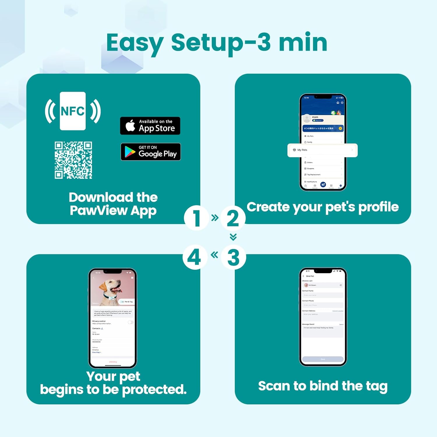 Thumbnail 6 de Bow Tie Blue QR Code Dog ID Tag UK with NFC — Waterproof Silicone, No Subscription