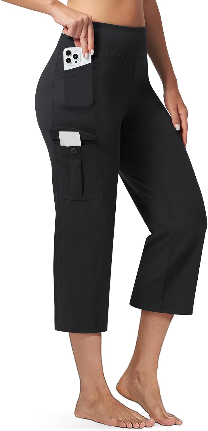 Detalle de Casei Women's 21" Yoga Capris High Waisted with Pockets Cargo Capri Pants - Straight Leg
