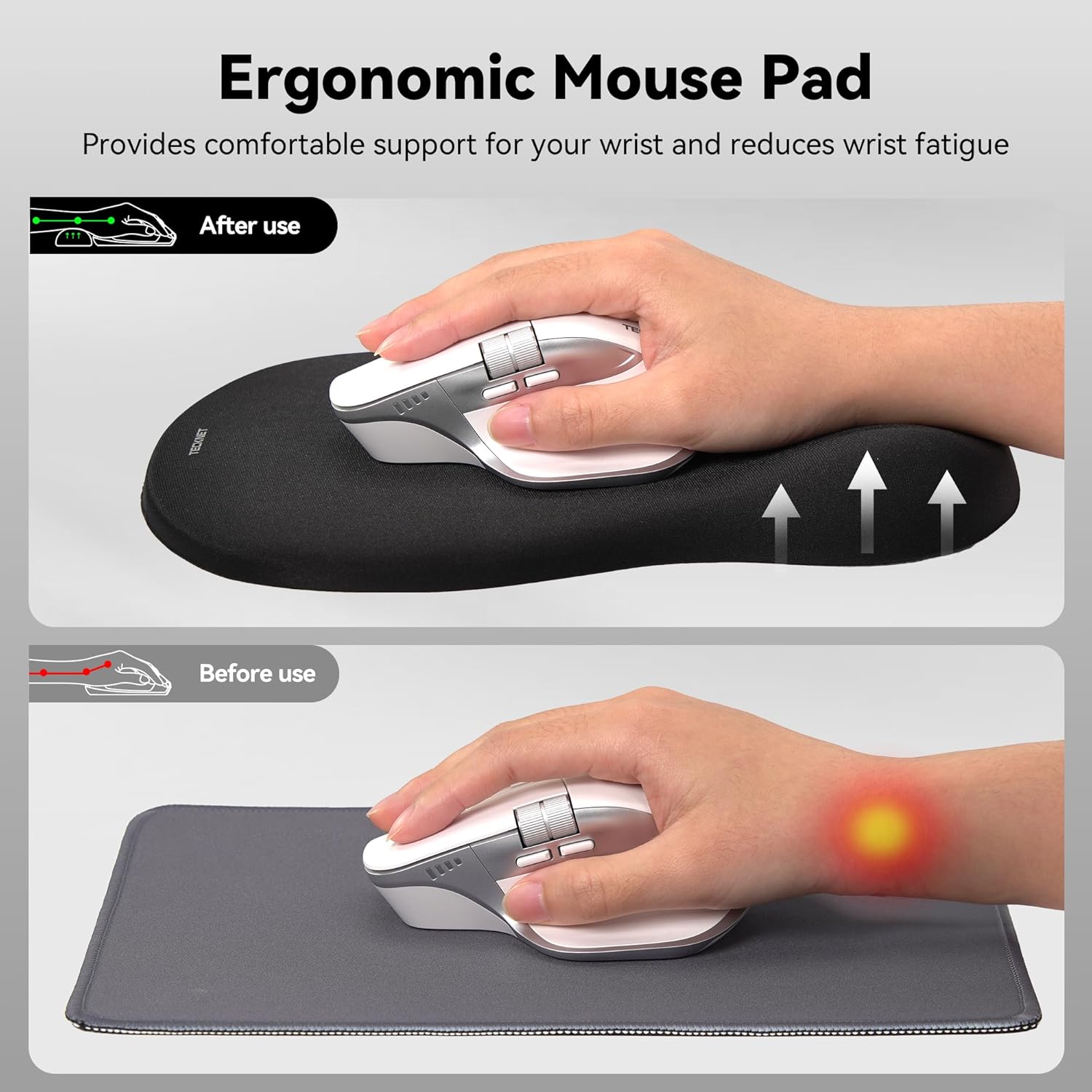 Thumbnail 1 de TECKNET Mouse Mat Wrist Support (Ergonomic Wave) with Slow-rebound Memory Foam, Waterproof PU base – Black
