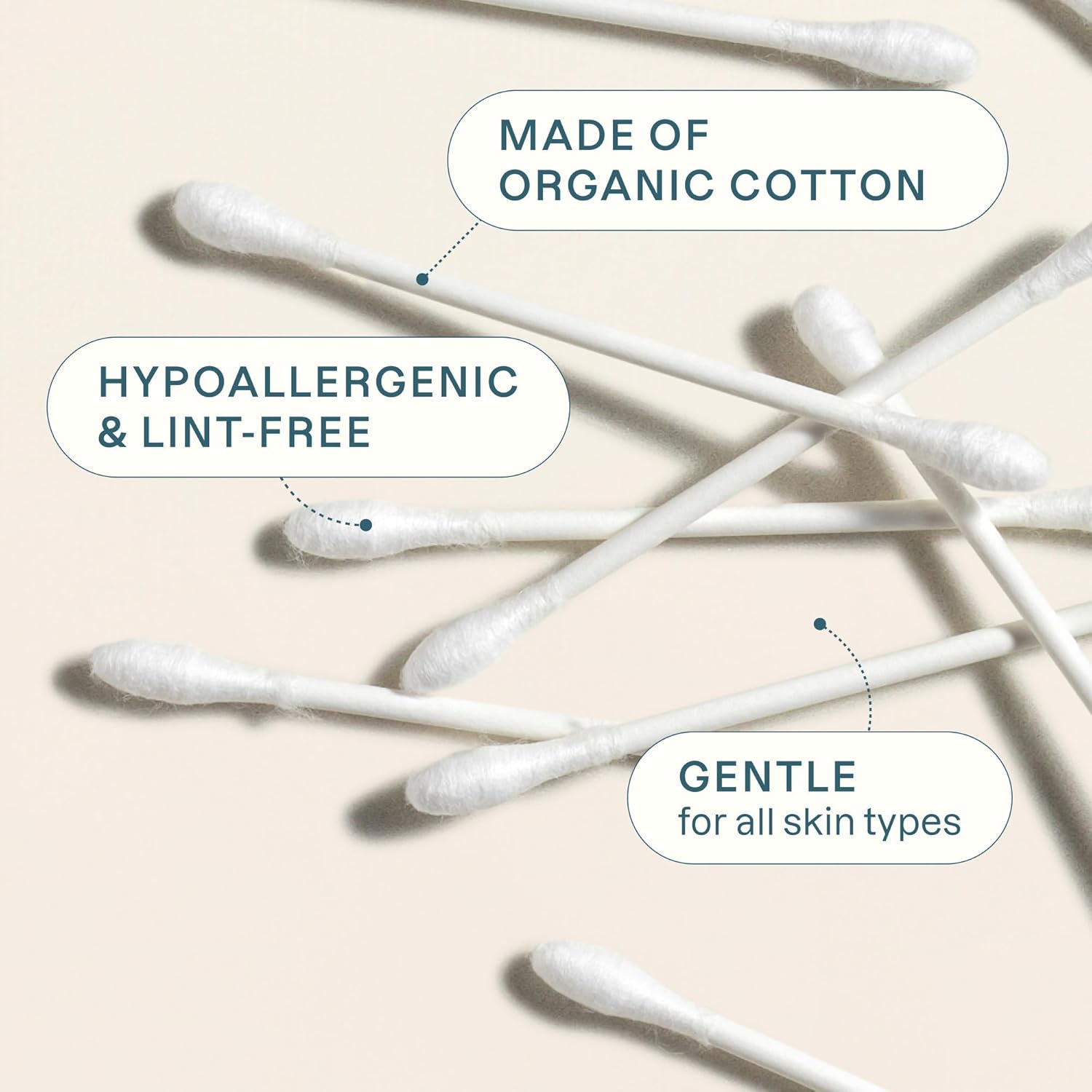 Detalle de Cliganic Organic Cotton Swabs, 500 Count: 100% Pure Cotton, Chlorine-Free, Gentle & Absorbent