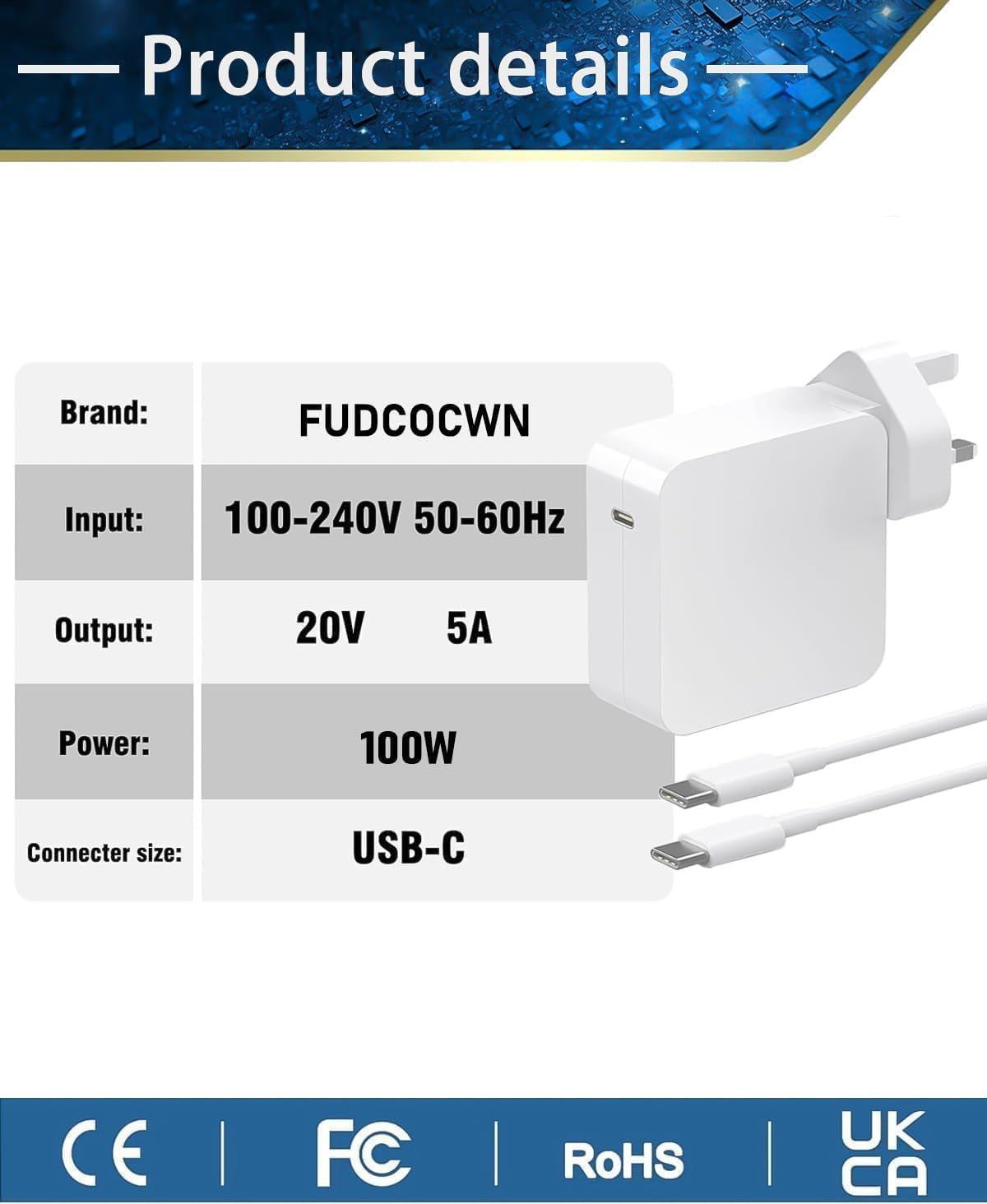 Thumbnail 1 de FUDCOCWN 100W USB‑C Super Fast Charger for MacBook Pro