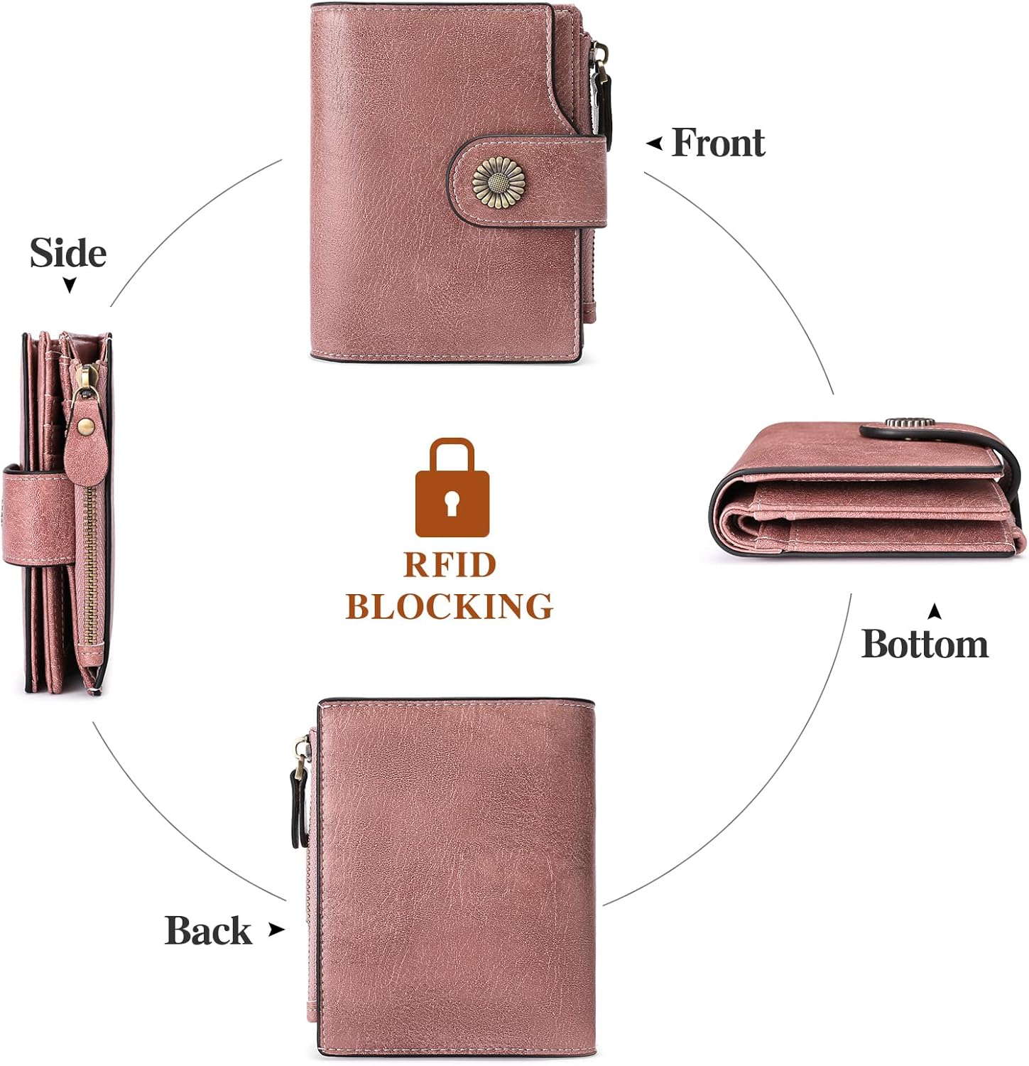 Thumbnail 3 de SENDEFN Damen Portemonnaie Echtleder, Bifold mit RFID-Schutz – 16 Kartenfächer, Reißverschlussfach
