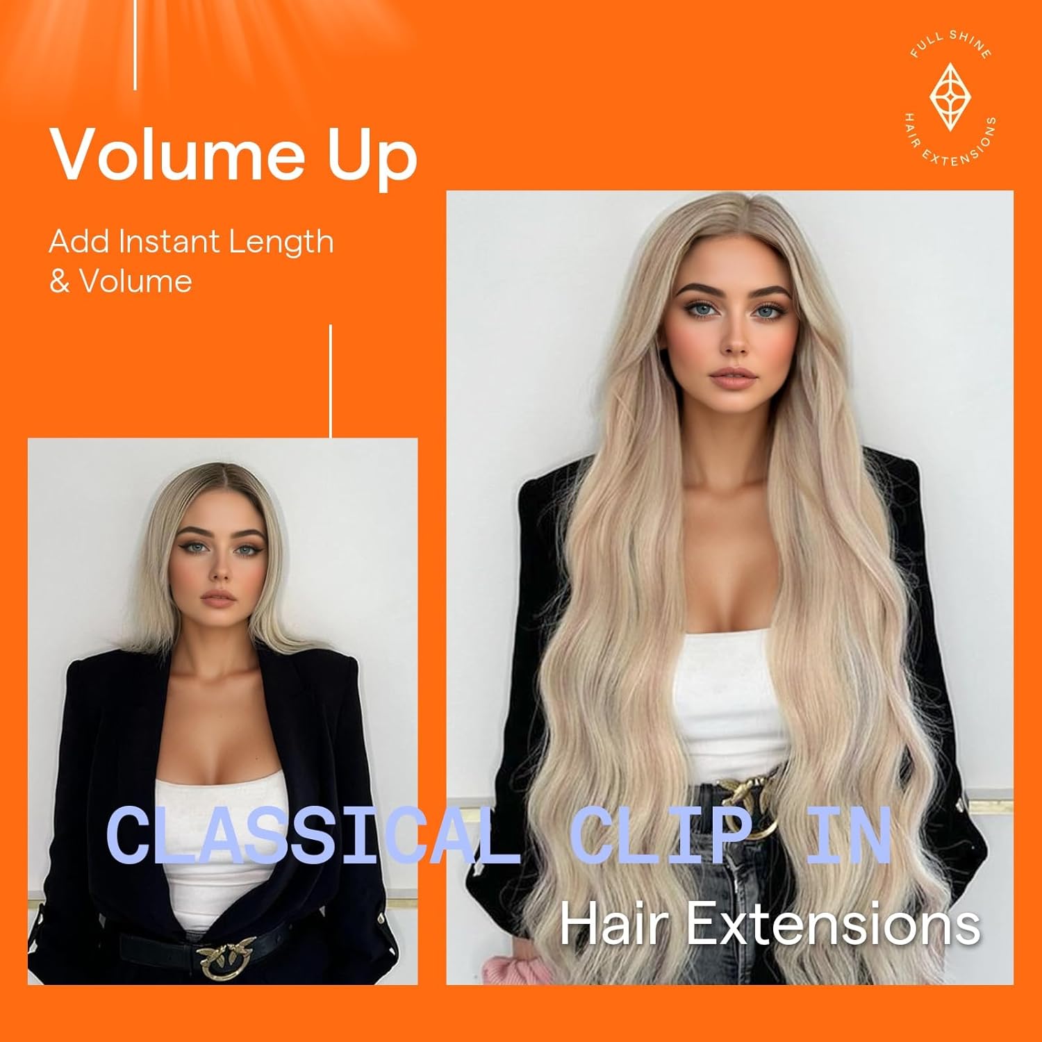 Detalle de Full Shine Ash Blonde Highlights Clip-in Hair Extensions (Remy Human Hair) — 7 pcs, 20 inch, 120g