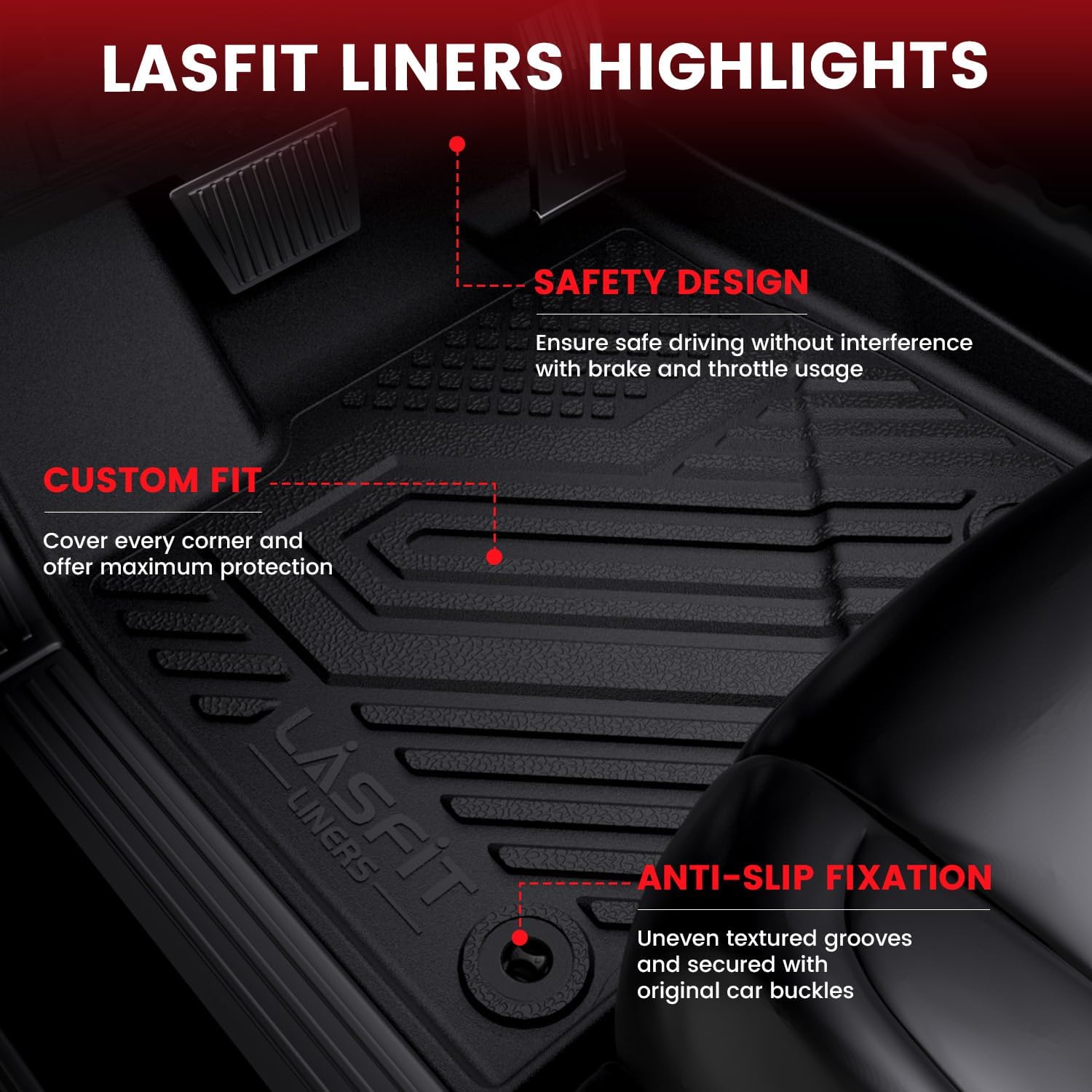 Thumbnail 4 de LASFIT Lincoln MKC Floor Mats, 2015-2019 Custom-Fit TPE Liners
