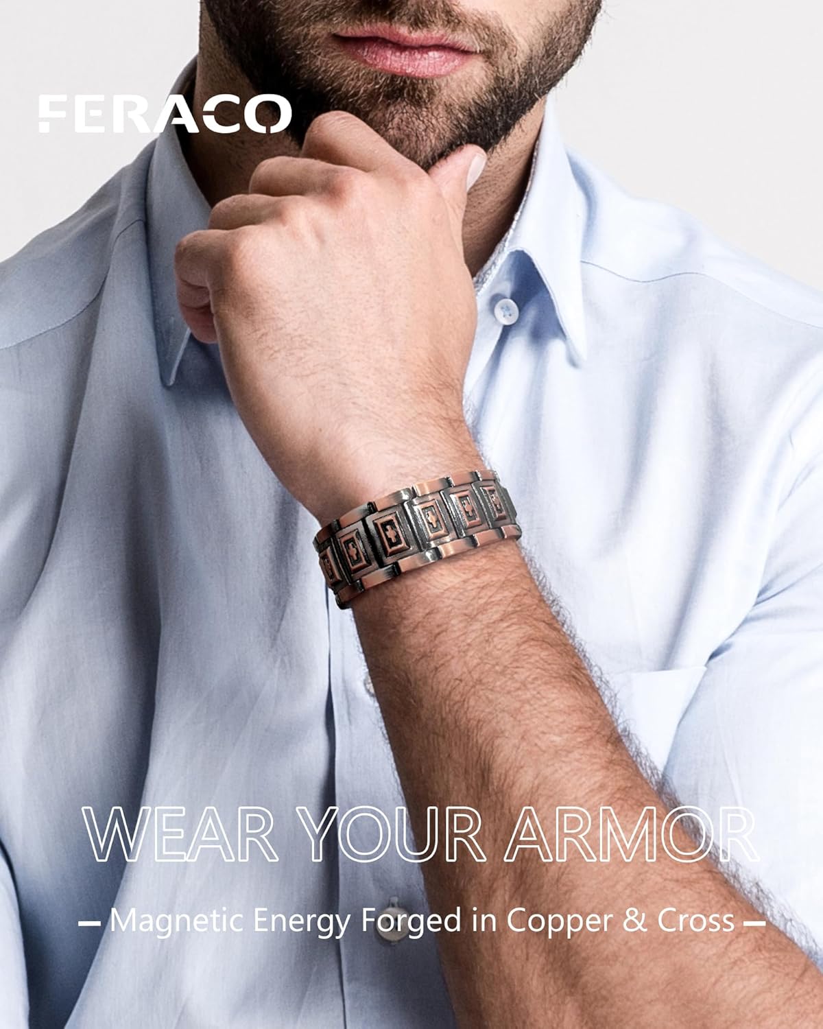 Detalle de Feraco Copper Magnetic Bracelet for Men: 99.99% Pure Copper with 57 Neodymium Magnets