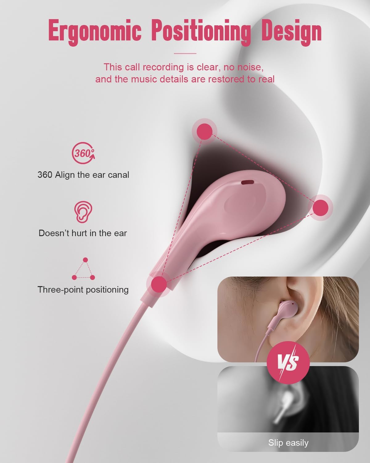 Thumbnail 3 de AILZPXX USB-C Wired In-Ear Headphones with Microphone, Volume Control, and Magnetic Neck Design (Pink)