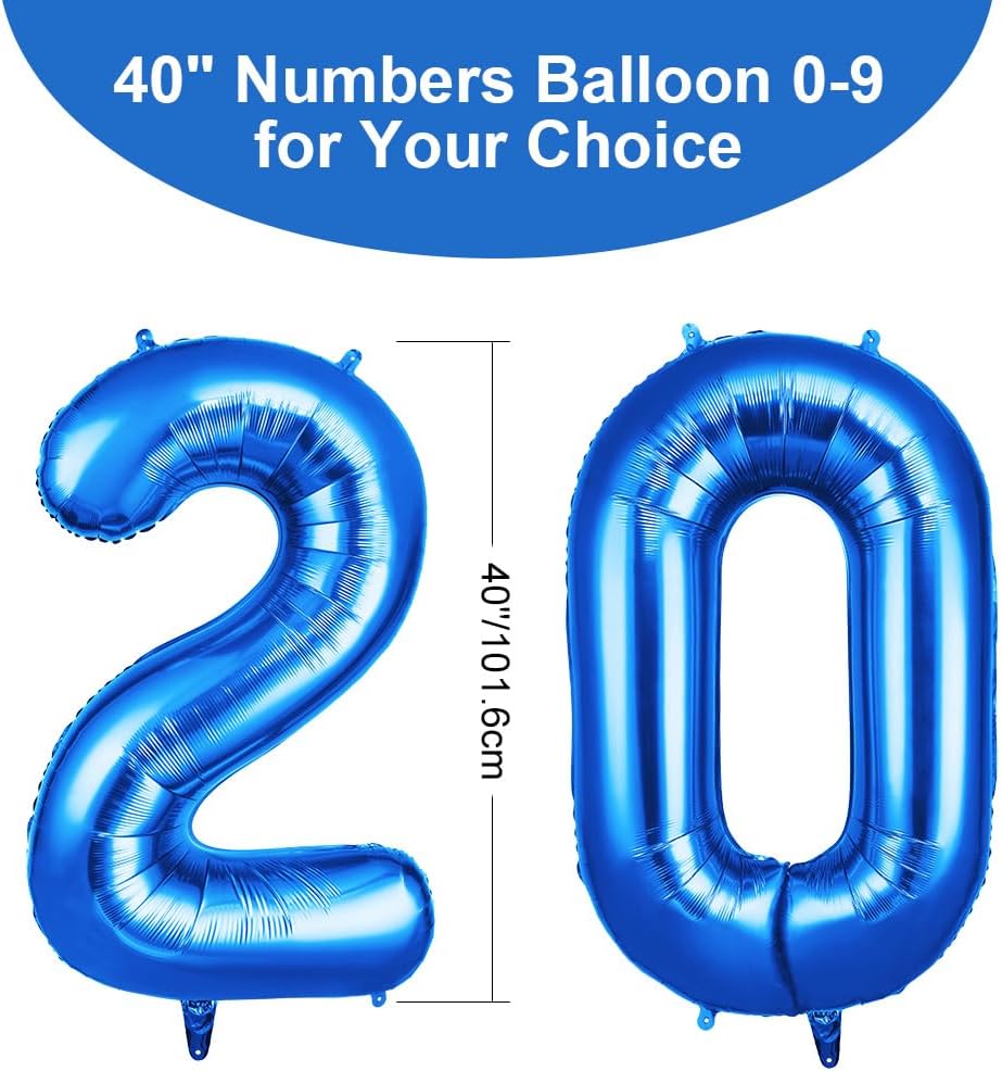 Thumbnail 1 de OFFCUP 40 Inch Number 20 Balloon – Large Foil Balloons, Self-Inflating, 2-Pack (Blue)