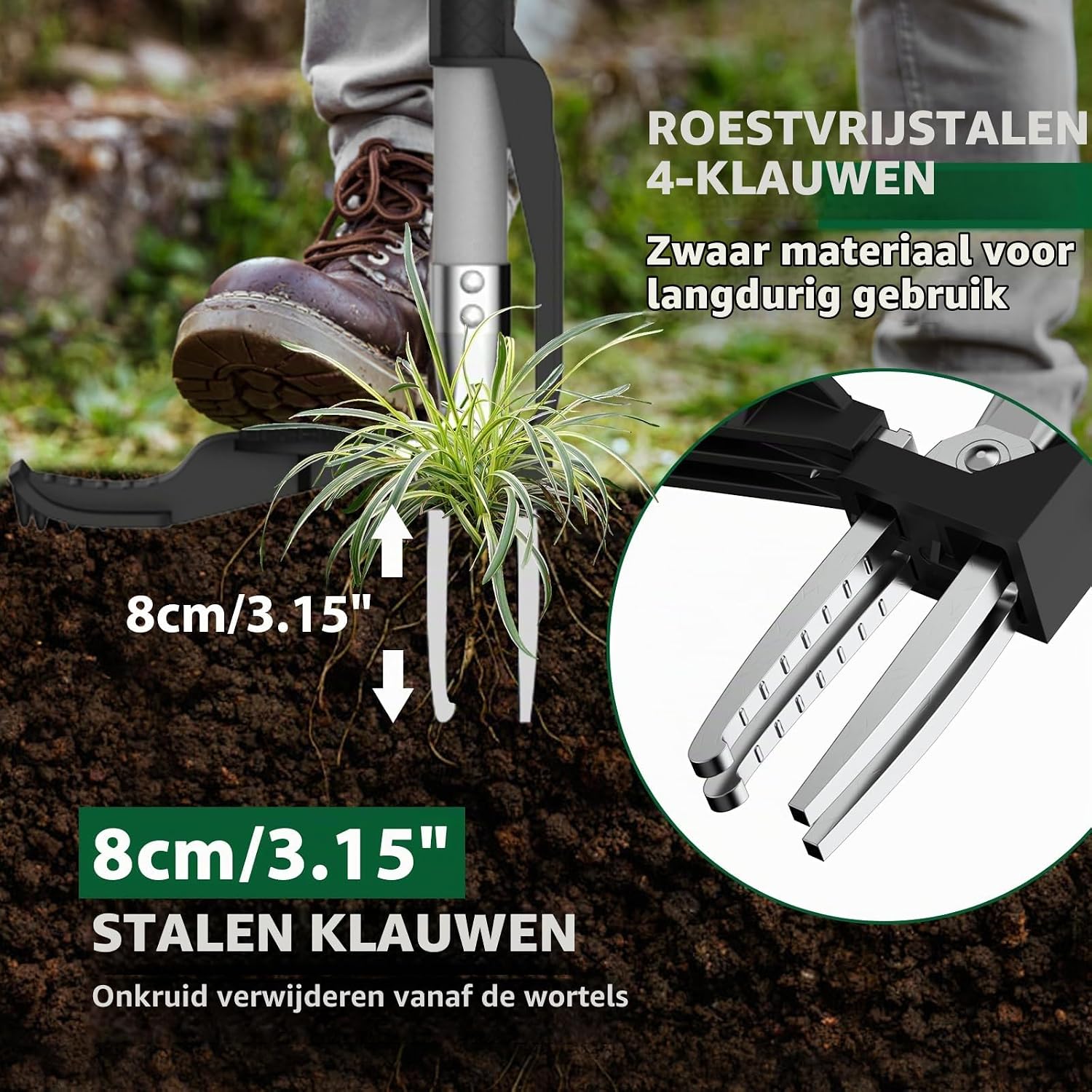 Thumbnail 3 de Ergohortus TPT0401 onkruidtrekker met 4 roestvrijstalen klauwen