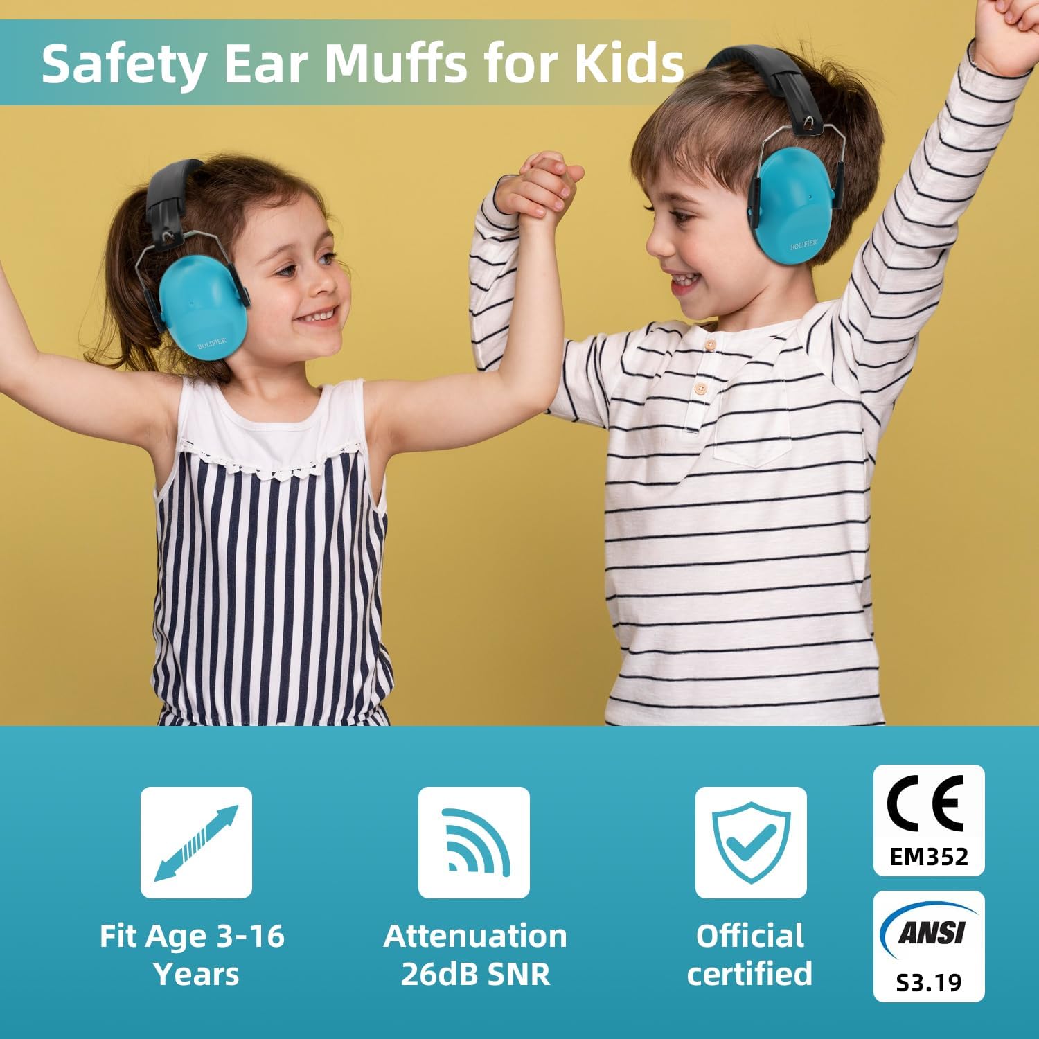 Detalle 2 de BOLIFIER Kids Ear Defenders 26dB SNR Ear Protectors