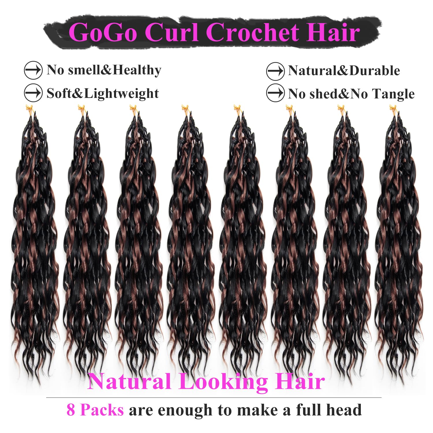 Thumbnail 2 de XSASLYET Pre Looped GoGo Curl Crochet Hair – 10 Inch, 8 Packs, P1B/30