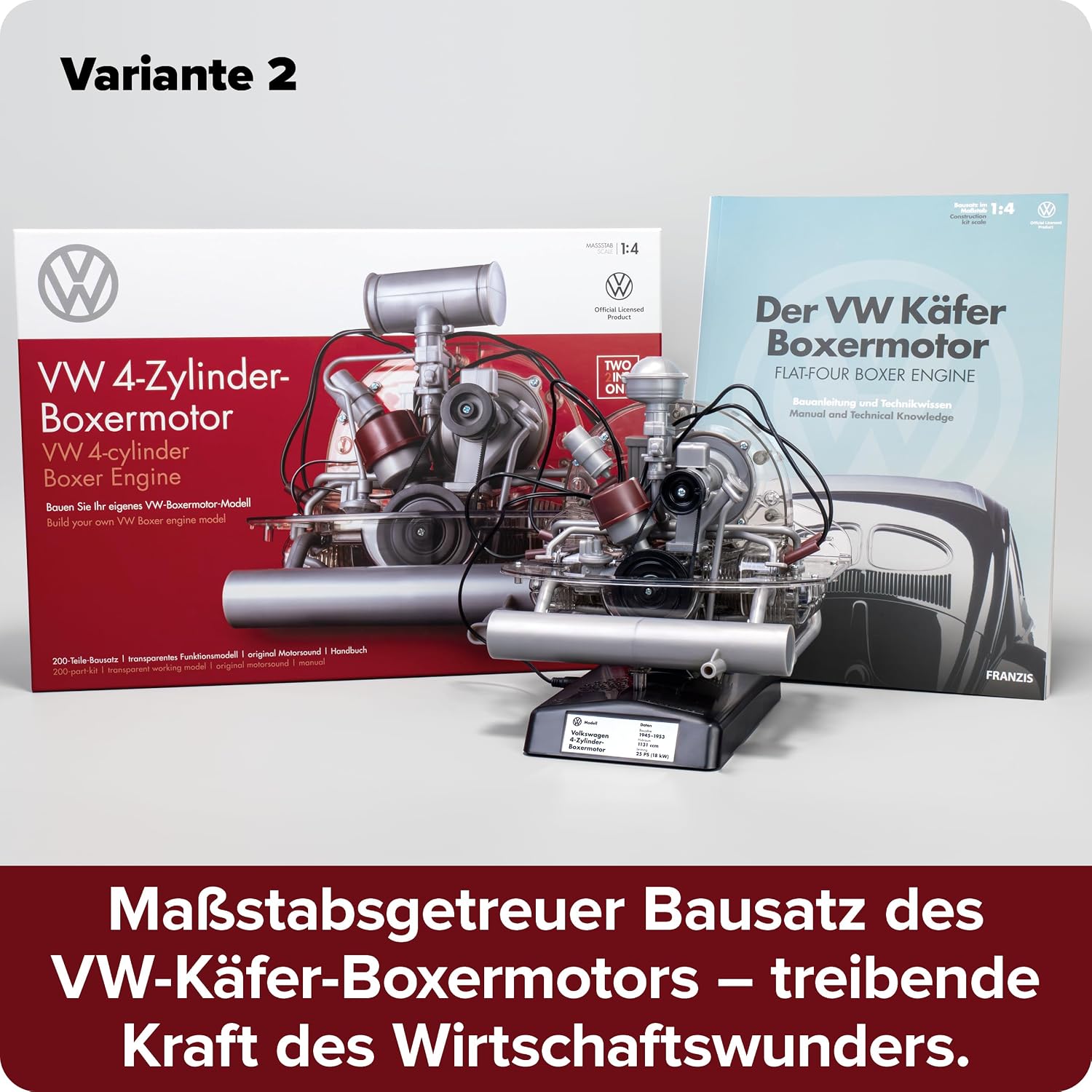 Detalle de FRANZIS 67308 Volkswagen VW 4-Zylinder Boxermotor 1:4 – Transparentes Funktionsmodell mit Soundmodul