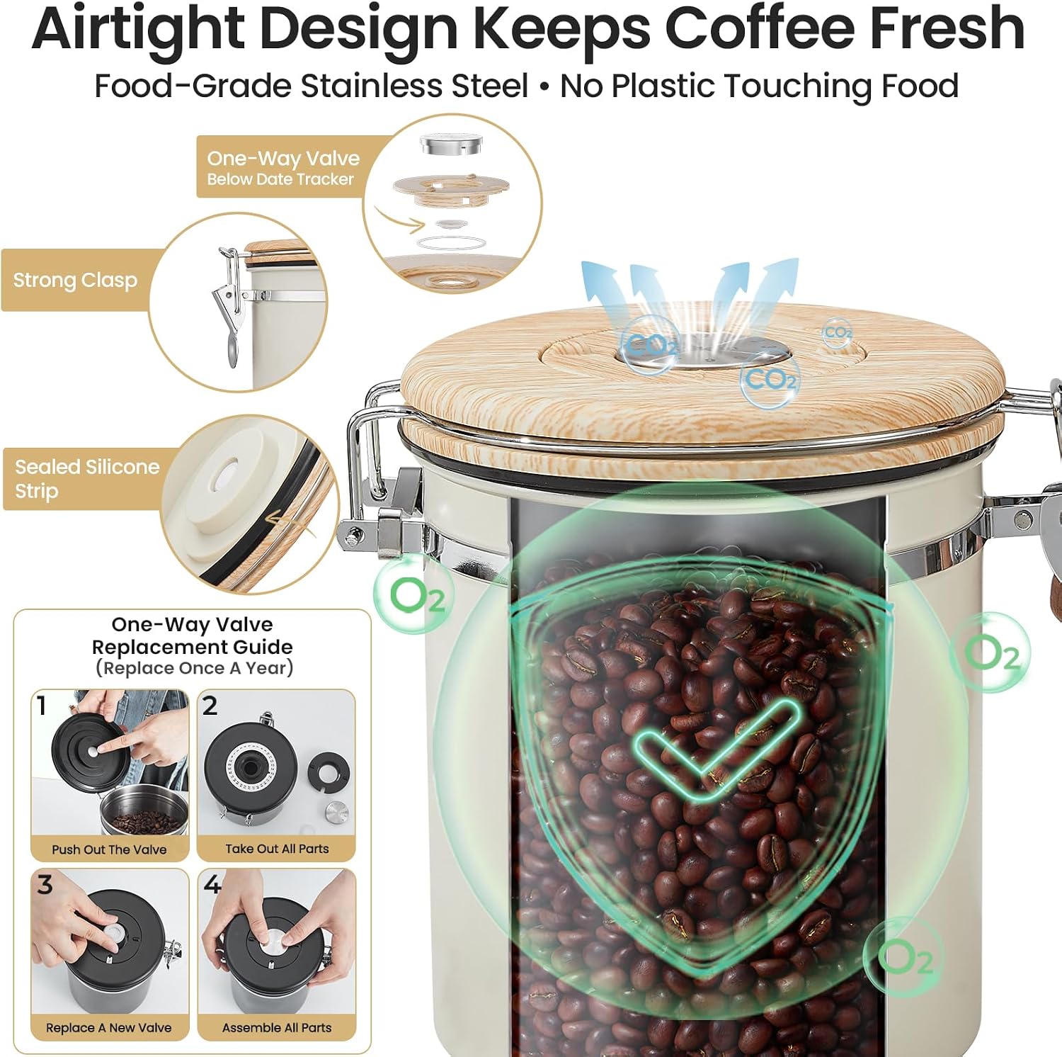 Detalle de Veken Coffee Canister Airtight 16 OZ