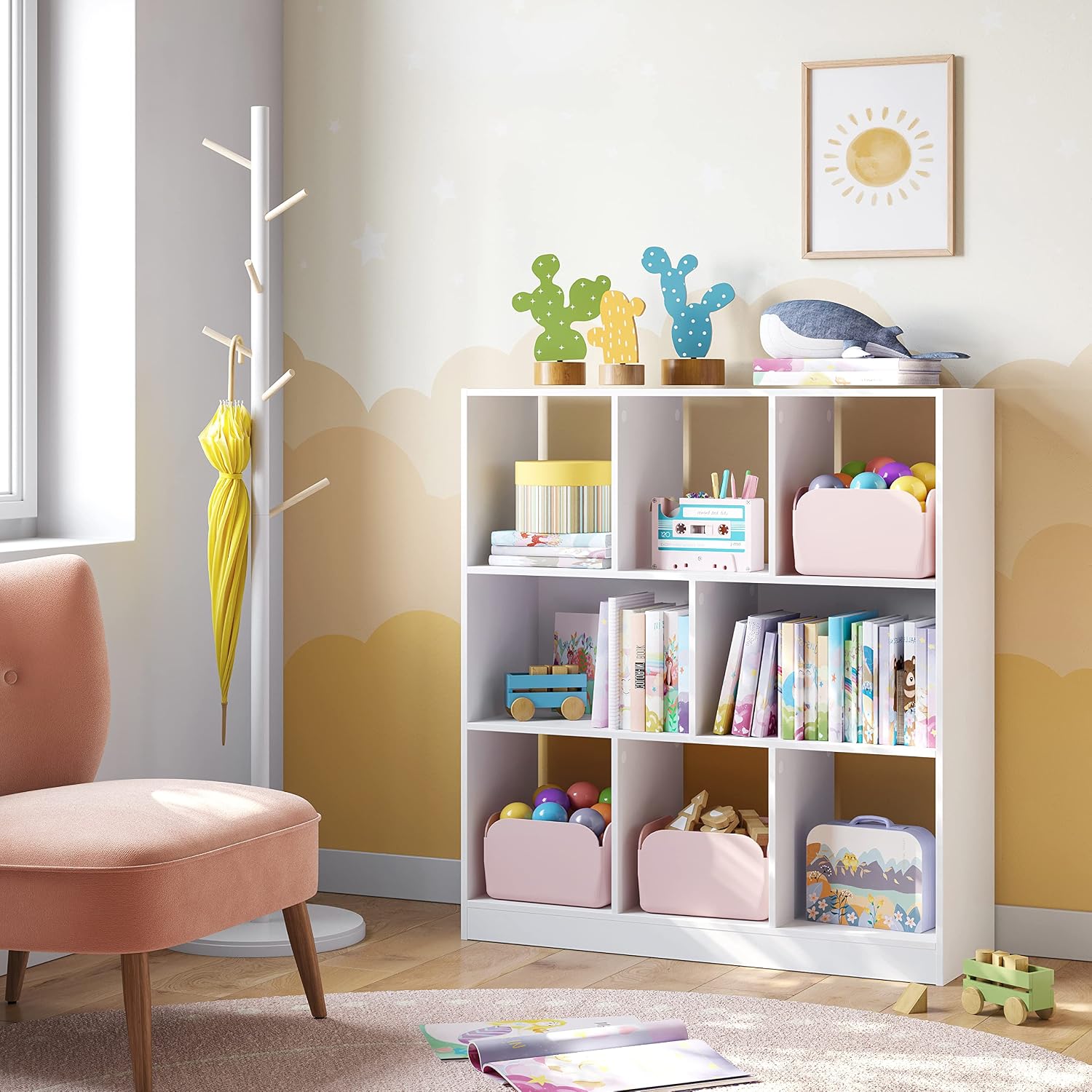 Detalle de VASAGLE LBC52WT 8-Compartment Bookcase, White, 30 x 97.5 x 100 cm