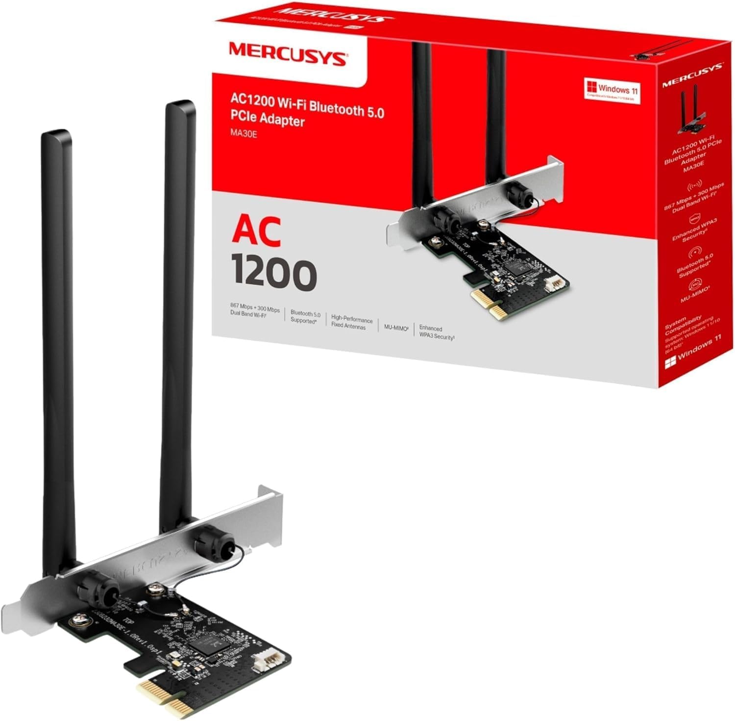 MERCUSYS MA30E AC1200 PCIe WiFi Adapter for PC — Dual Band, MU‑MIMO, Bluetooth 5.0