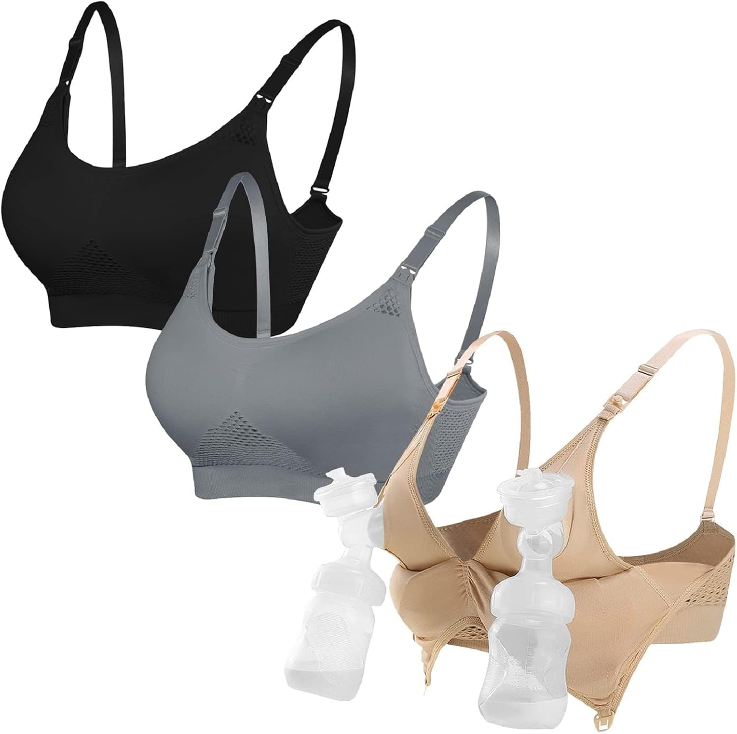Detalle de 4HOW Hands-Free Pumping and Nursing Bra, Wireless Padded Maternity Bralette