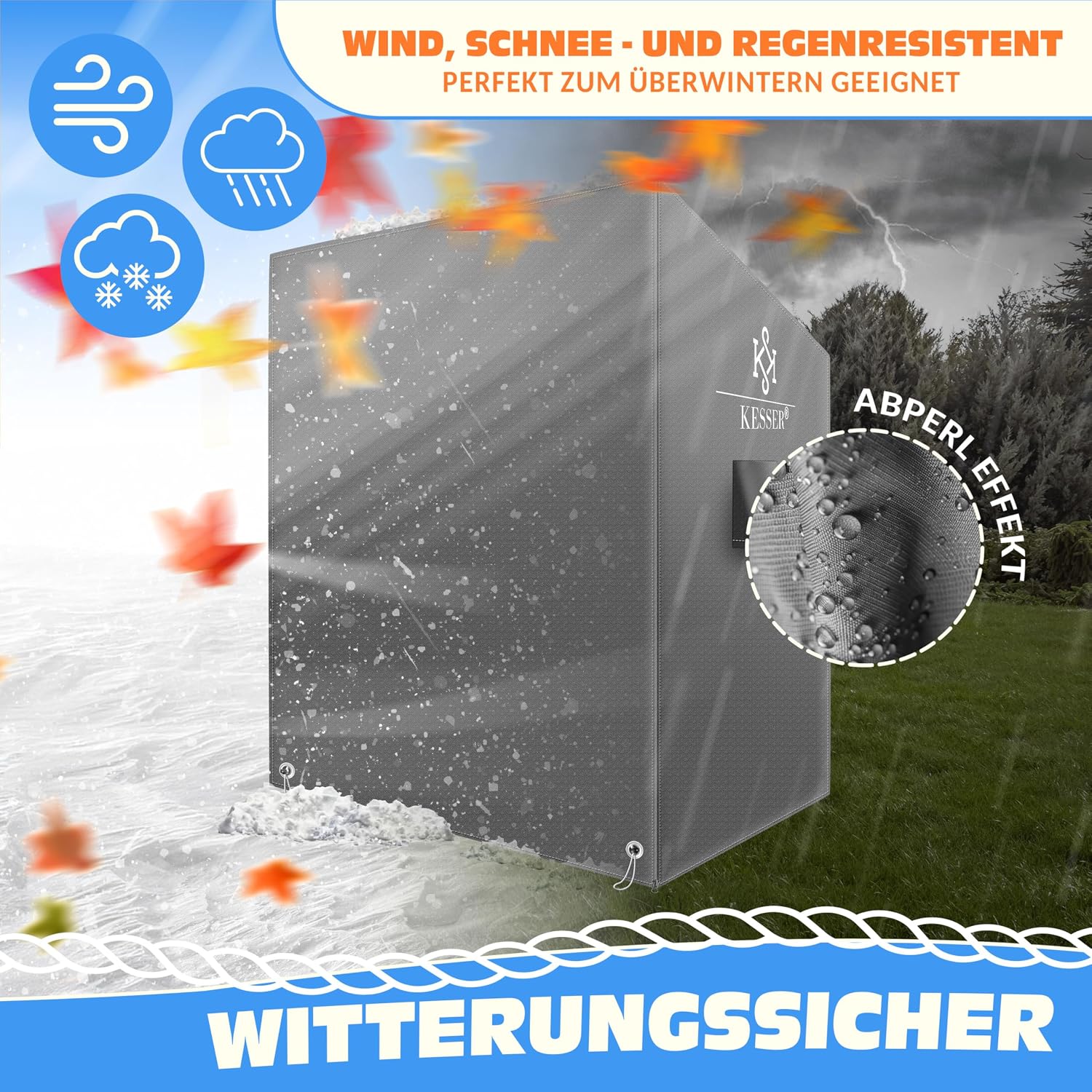 Thumbnail 2 de KESSER Premium Strandkorb Schutzhülle – Wasserdicht, UV-beständig und luftdurchlässig (120x90x160 cm) Grau