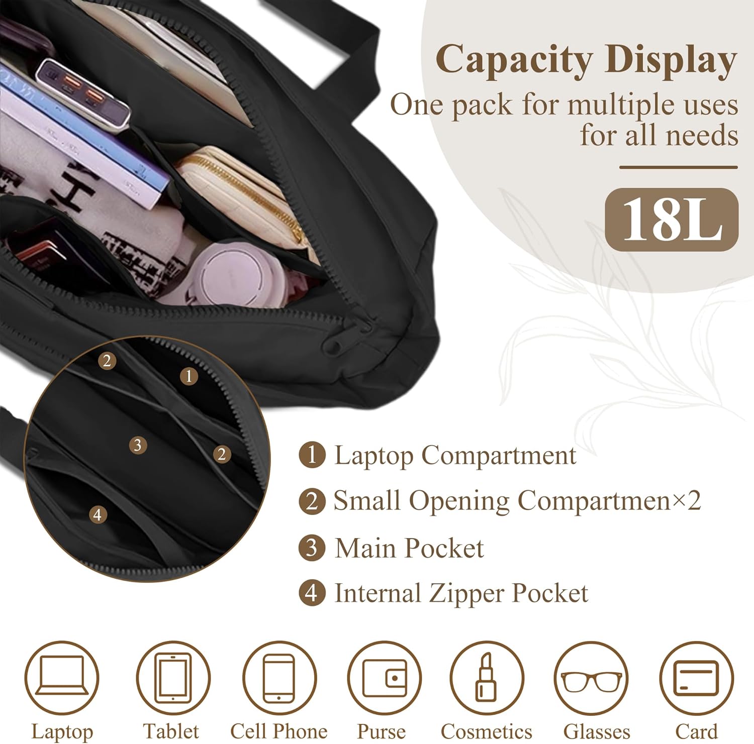 Thumbnail 2 de Mabecol grand shopper imperméable pour femme avec poche ordinateur 15,6