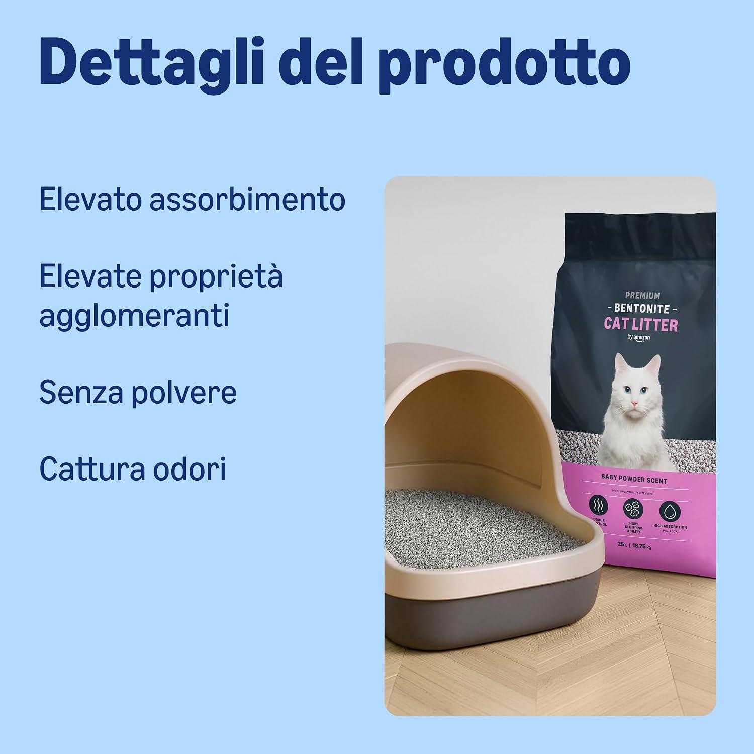Thumbnail 2 de Lettiera per Gatti Premium in Bentonite by Amazon – Profumazione al Talco, 25L (Confezione da 1)
