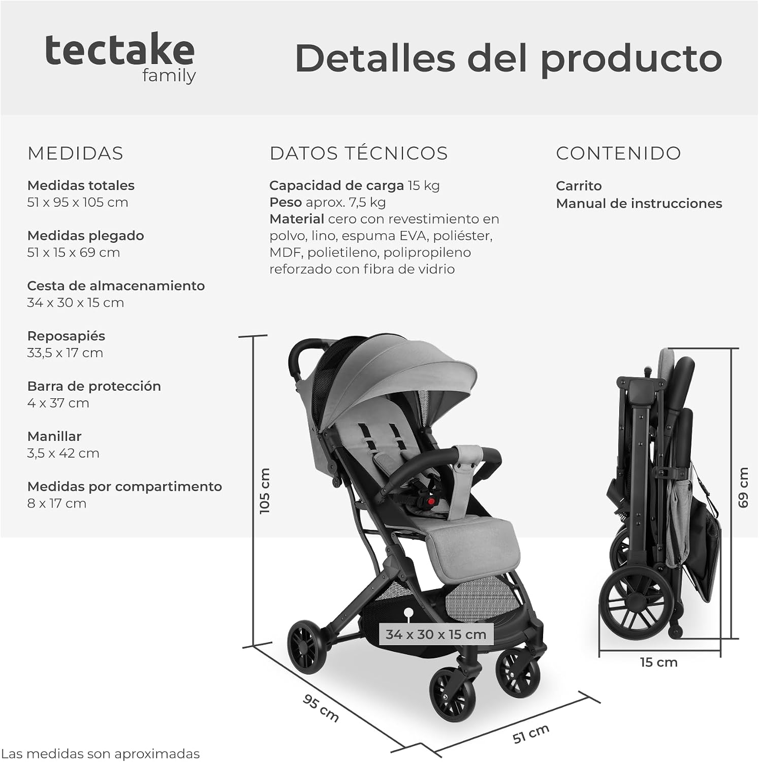 Thumbnail 5 de tectake® Carrito de bebé plegable 0-36 meses