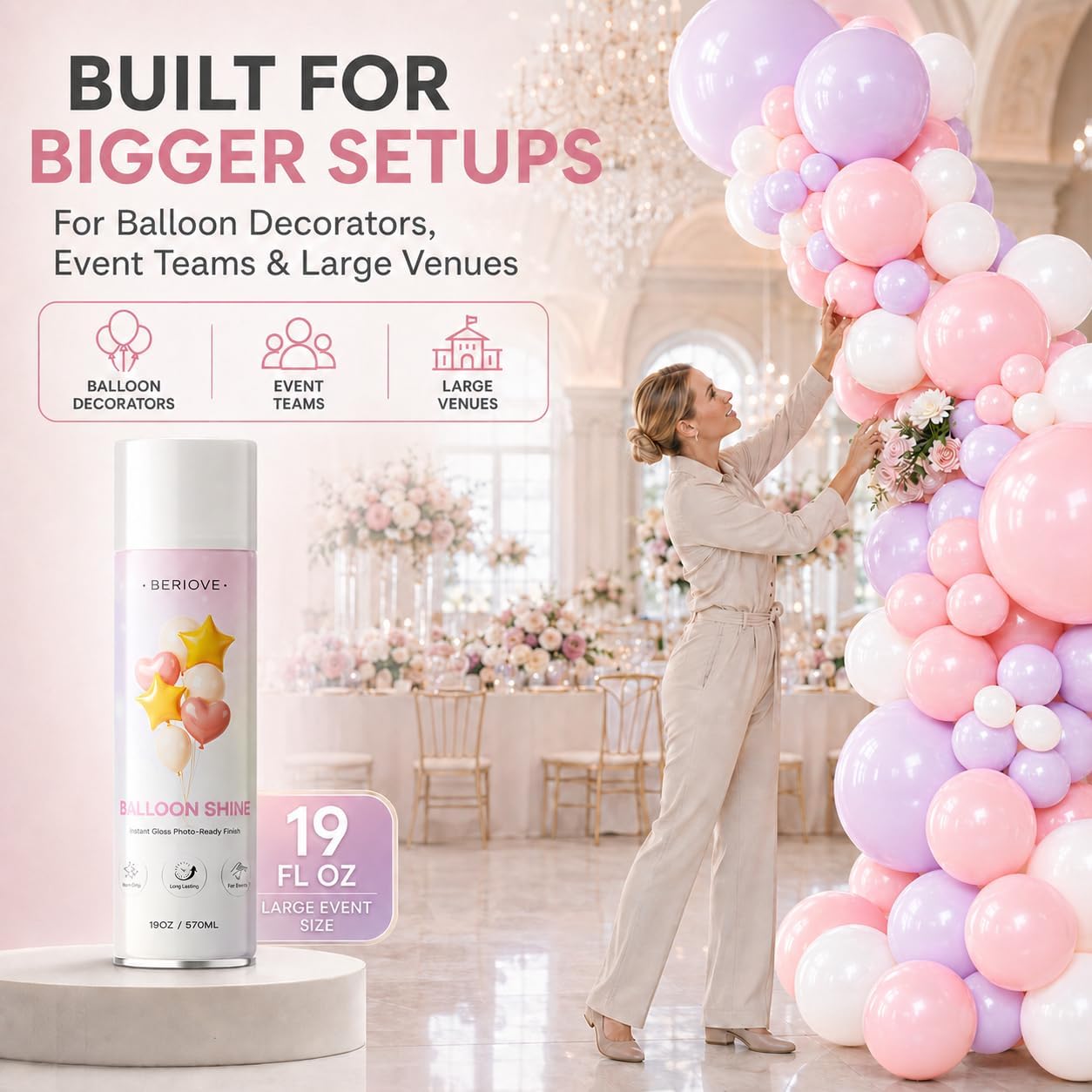 Detalle 2 de BERIOVE Balloon Shine Spray, 19 oz Fast-Drying Gloss for Latex Balloons