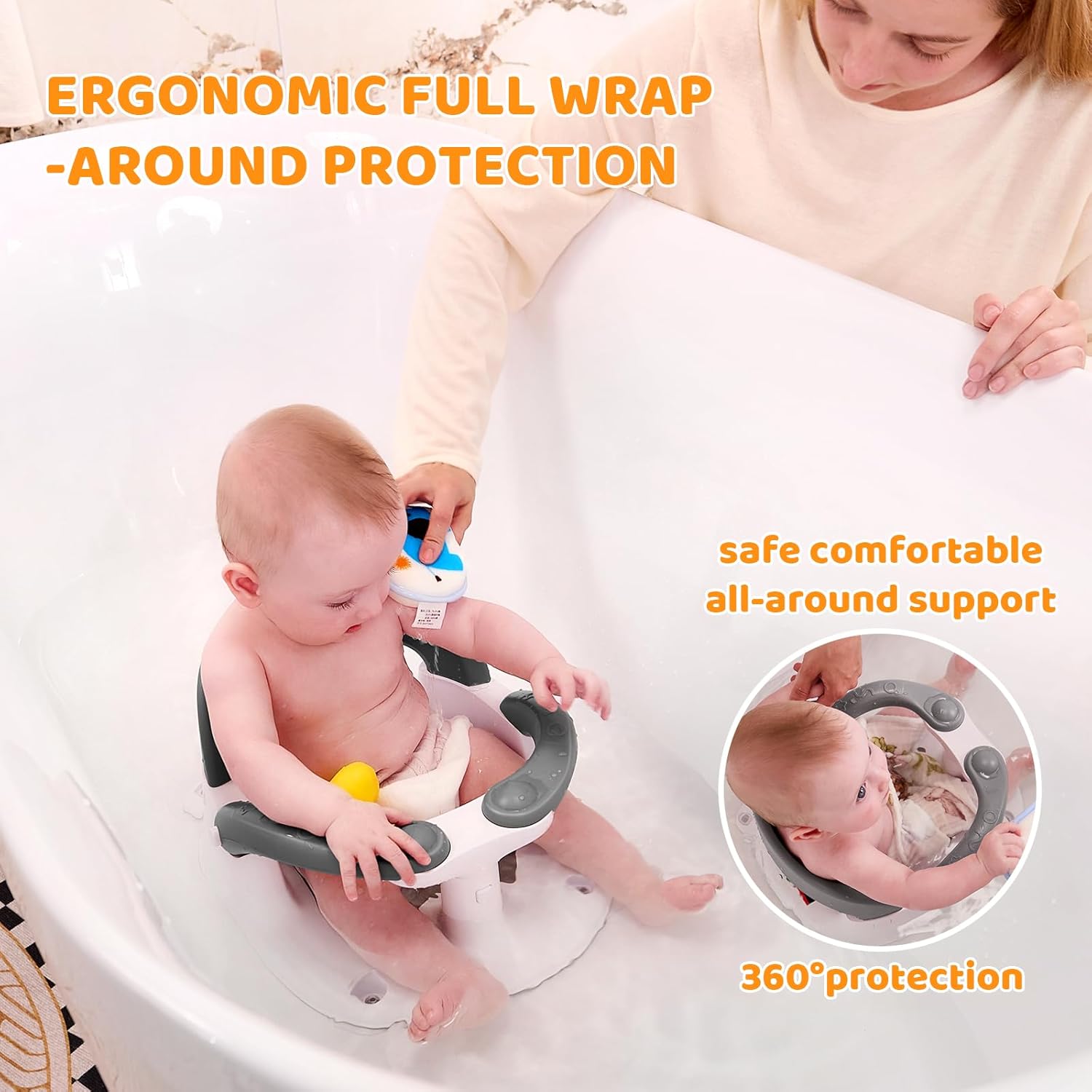 Thumbnail 2 de MAIKKB Baby Bath Seat 6 Months Plus with Temperature Alert & Suction Cups (Grey)